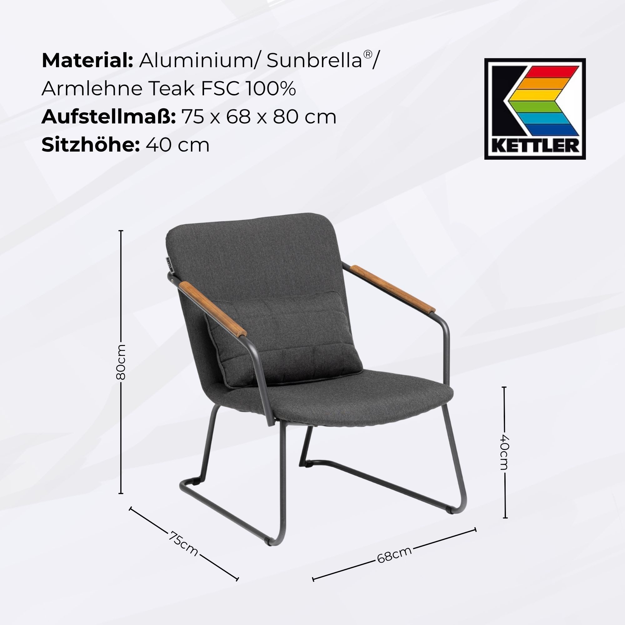 KETTLER Gartenlounge-Sessel Kettler 3tlg. Set GENTLE Lounge Sessel mit Lounge Tisch Aluminium