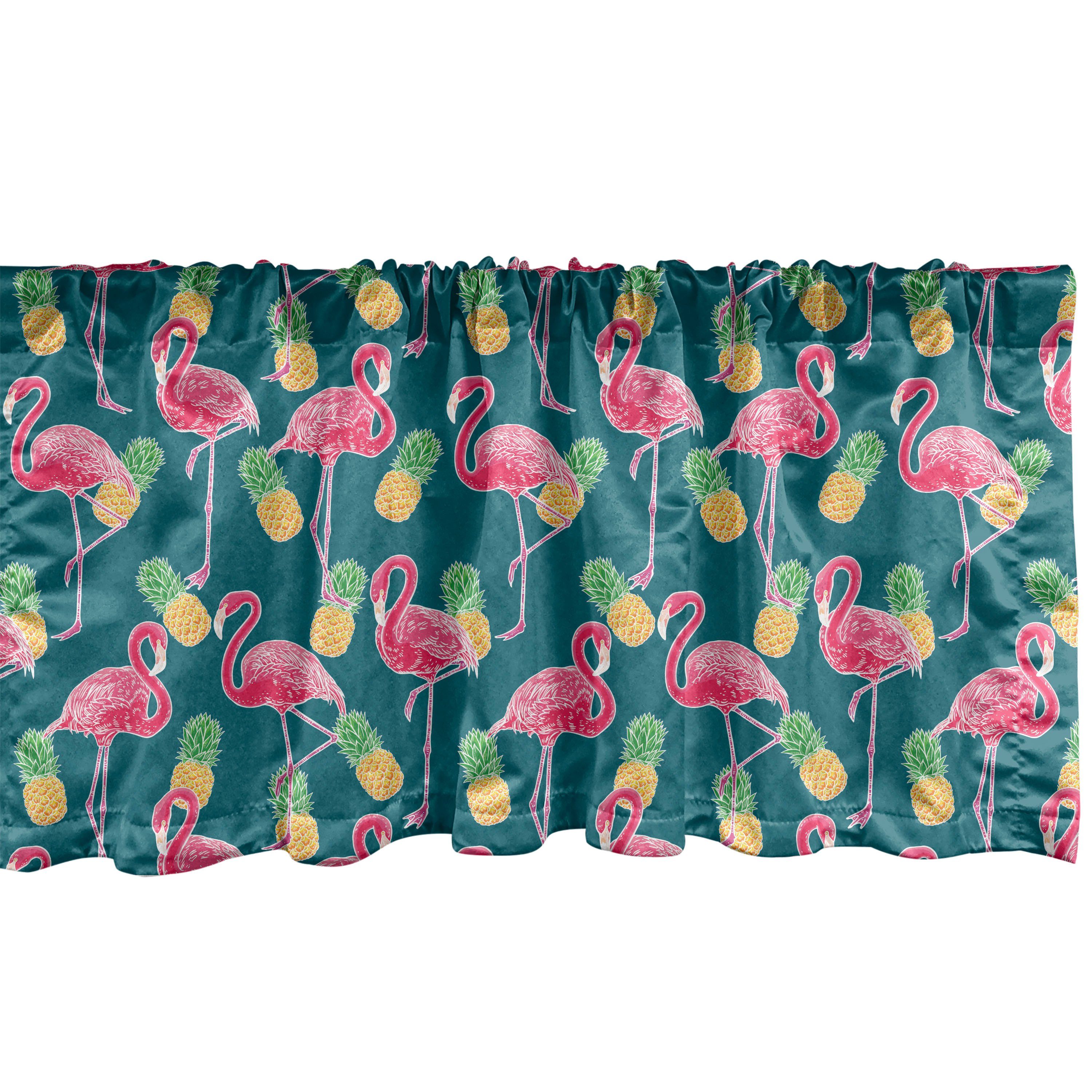 Scheibengardine Vorhang Volant für Küche Schlafzimmer Dekor mit Stangentasche, Abakuhaus, Microfaser, Vogel-Druck Flamingos und Ananas