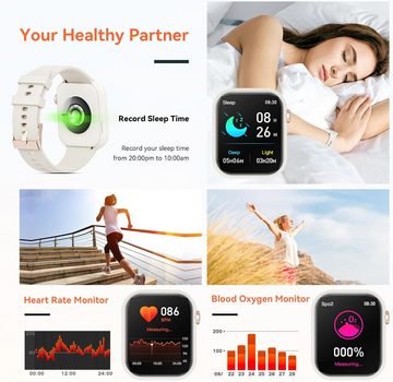 Hwagol Fur Damen Herren Touchscreen mit Bluetooth Anrufe Smartwatch (1.85 Zoll, Android / iOS), mit 140+ Sportmodi SpO2 Pulsuhr Schlafmonitor Schrittzähler