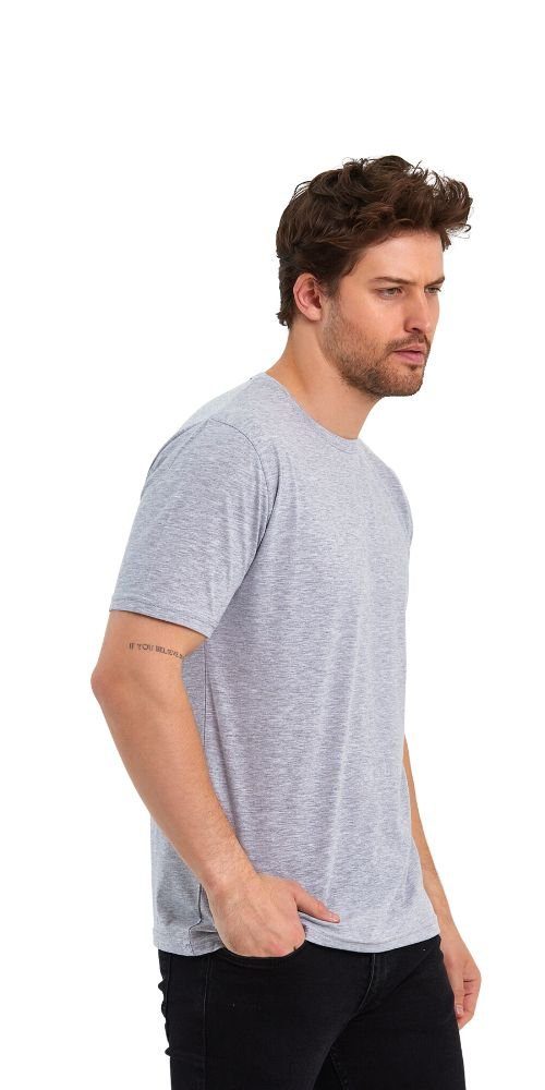 T-Shirt T-Shirts gerader Basic Baumwolle Abschluss Herren COMEOR Grau Ärmel (Packung, 1-tlg) mit