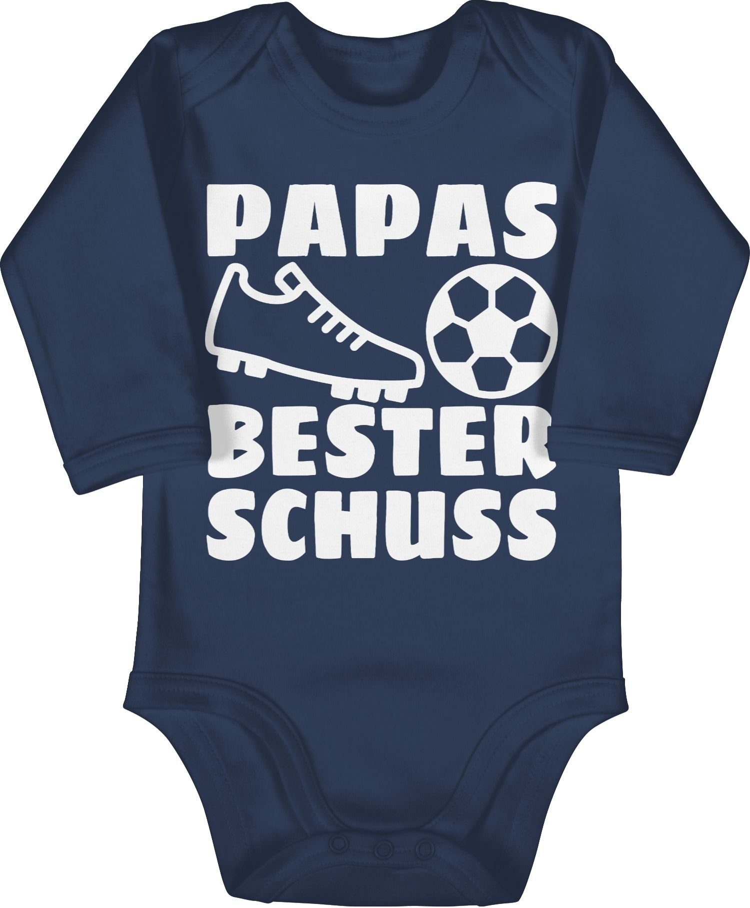 Shirtracer Shirtbody Papas bester Treffer mit Fussball - weiß Geschenk Vatertag Baby 2 Navy Blau