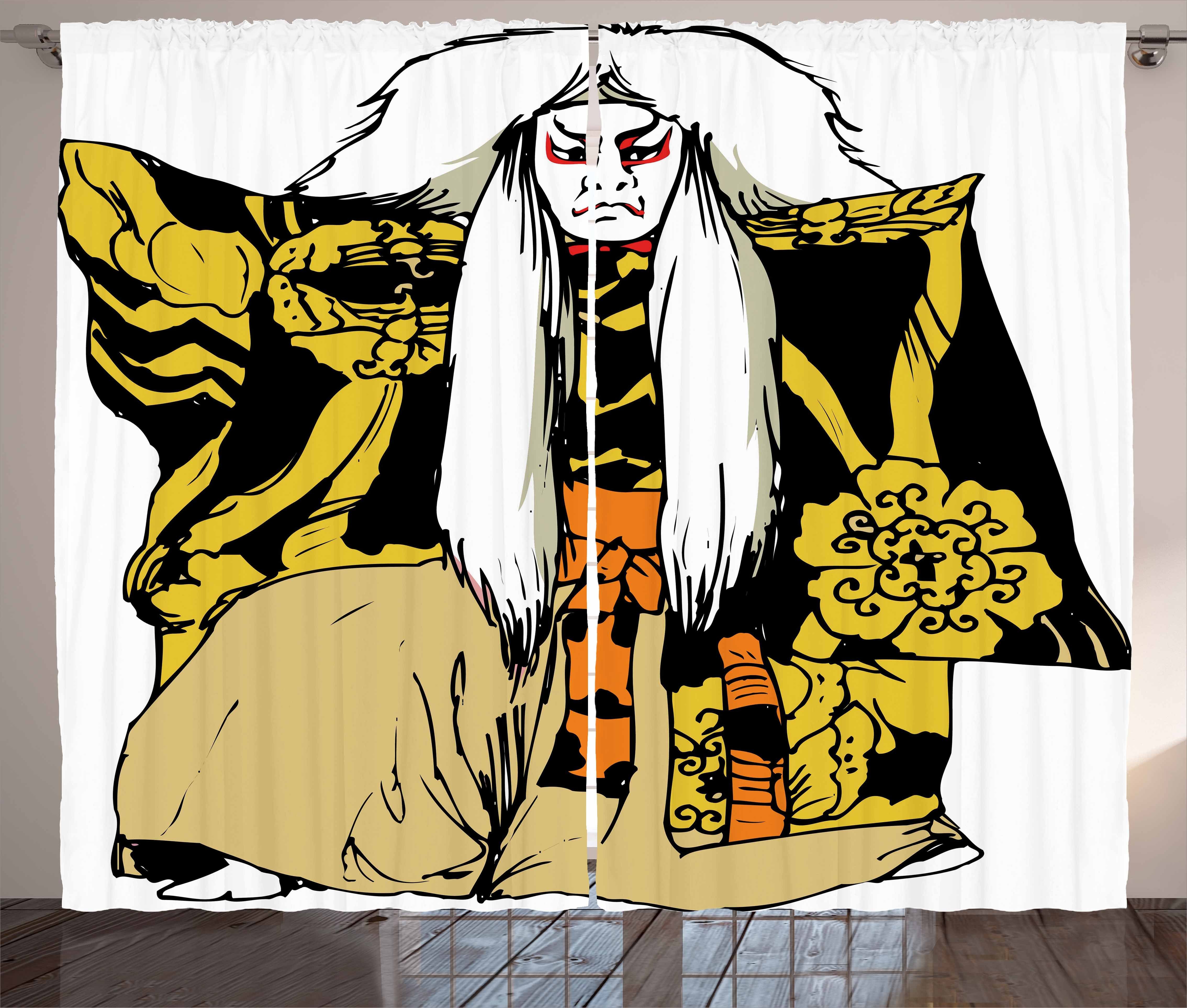 Gardine Schlafzimmer Kräuselband Vorhang mit Schlaufen Kabuki-Maske Haken, Kunst Charakterdarsteller Abakuhaus, und