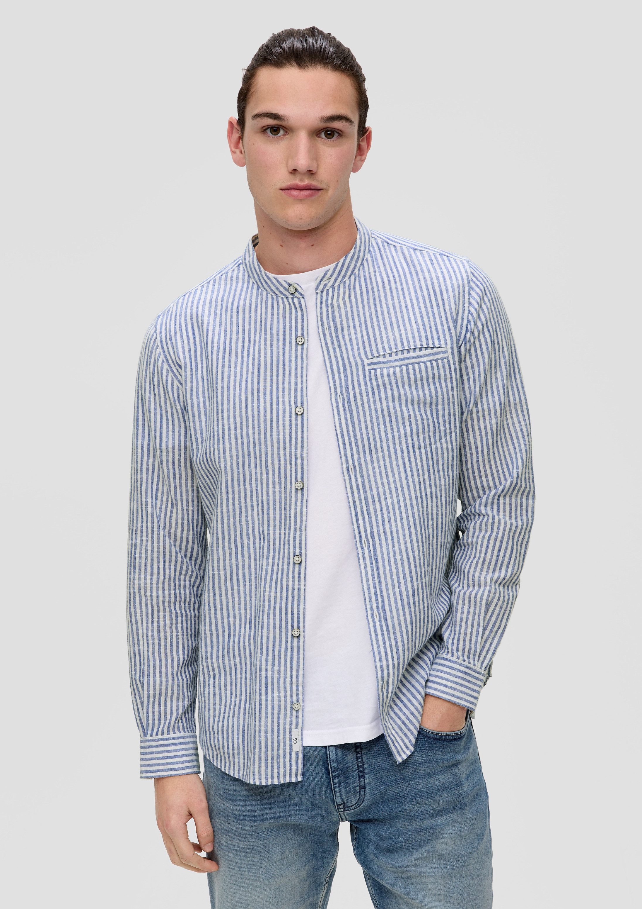 QS Langarmhemd Hemd Hemd im Slim Fit mit Webstruktur