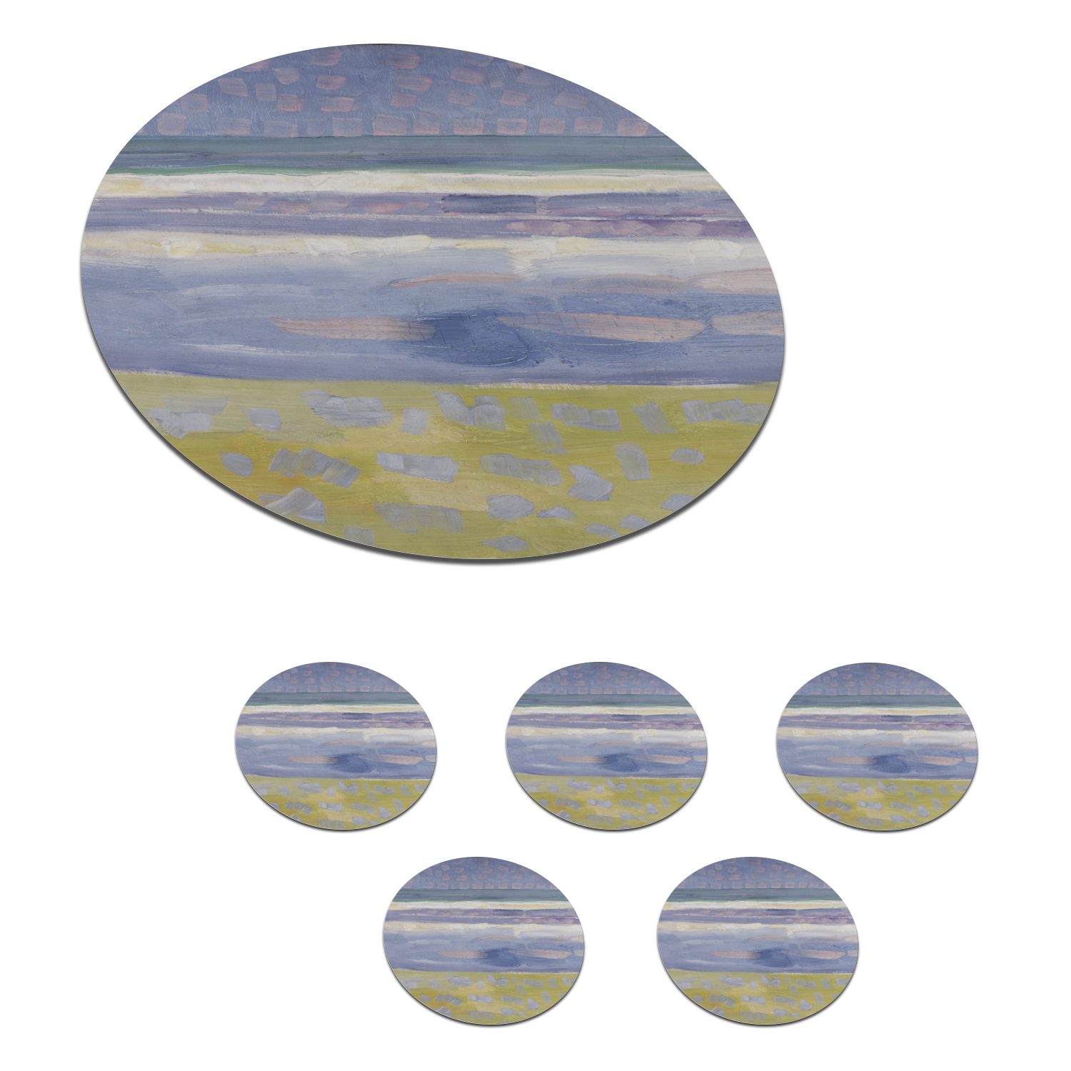 MuchoWow Glasuntersetzer Meer nach Sonnenuntergang - Piet Mondrian, Zubehör für Gläser, 6-tlg., Getränkeuntersetzer, Tassenuntersetzer, Korkuntersetzer, Tasse, Becher