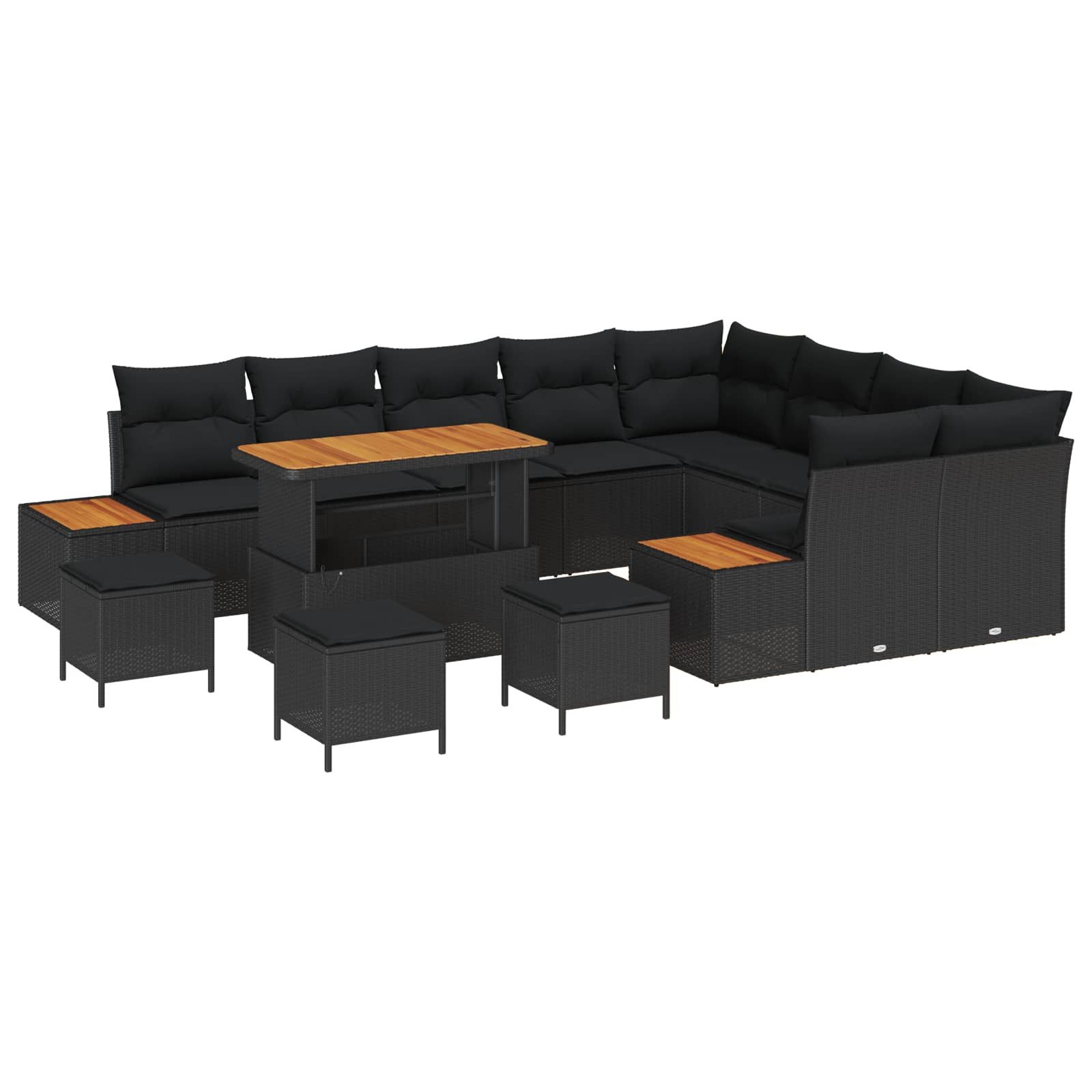vidaXL Loungesofa Gartensofa-set 13 stk. 12-Sitzanzahl Schwarz Poly Rattan, 13 Teile