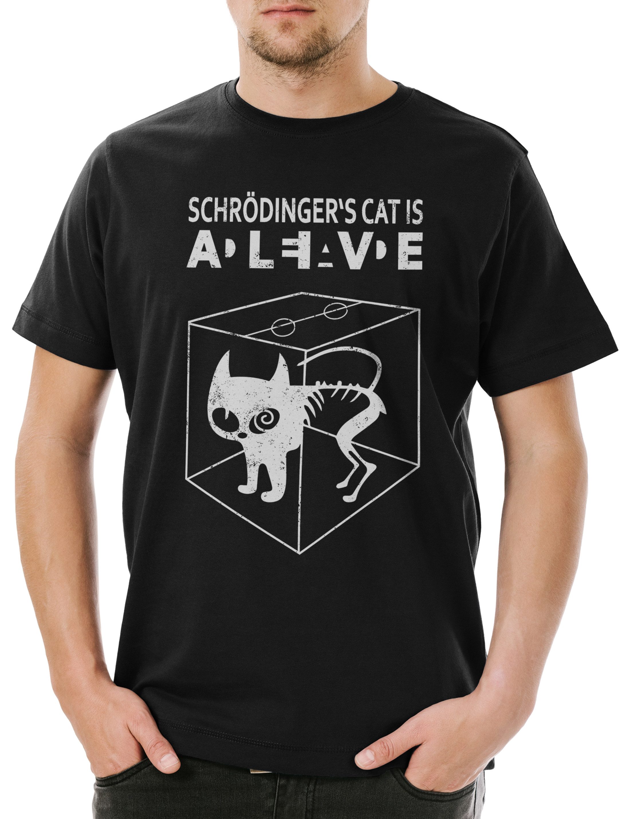 Print-Shirt Schrödinger's Cat Is Alive Dead II Herren T-Shirt The Big Schroedinger