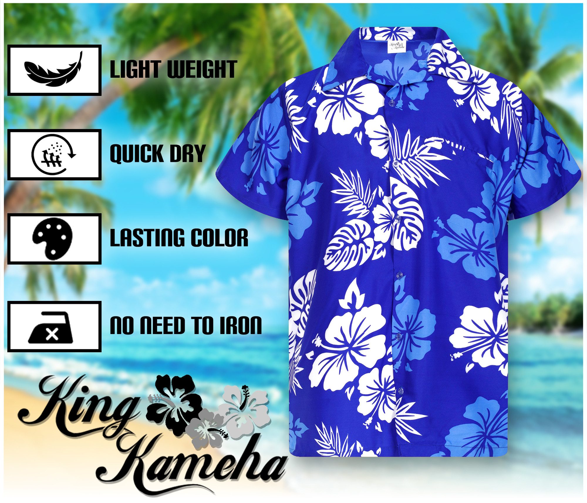 King Kameha Hawaiihemd "Mono Hibiscus" Funky Hawaii-Hemd Herren Kurzarm Front-Tasche Stylish – Bild 5 von 5