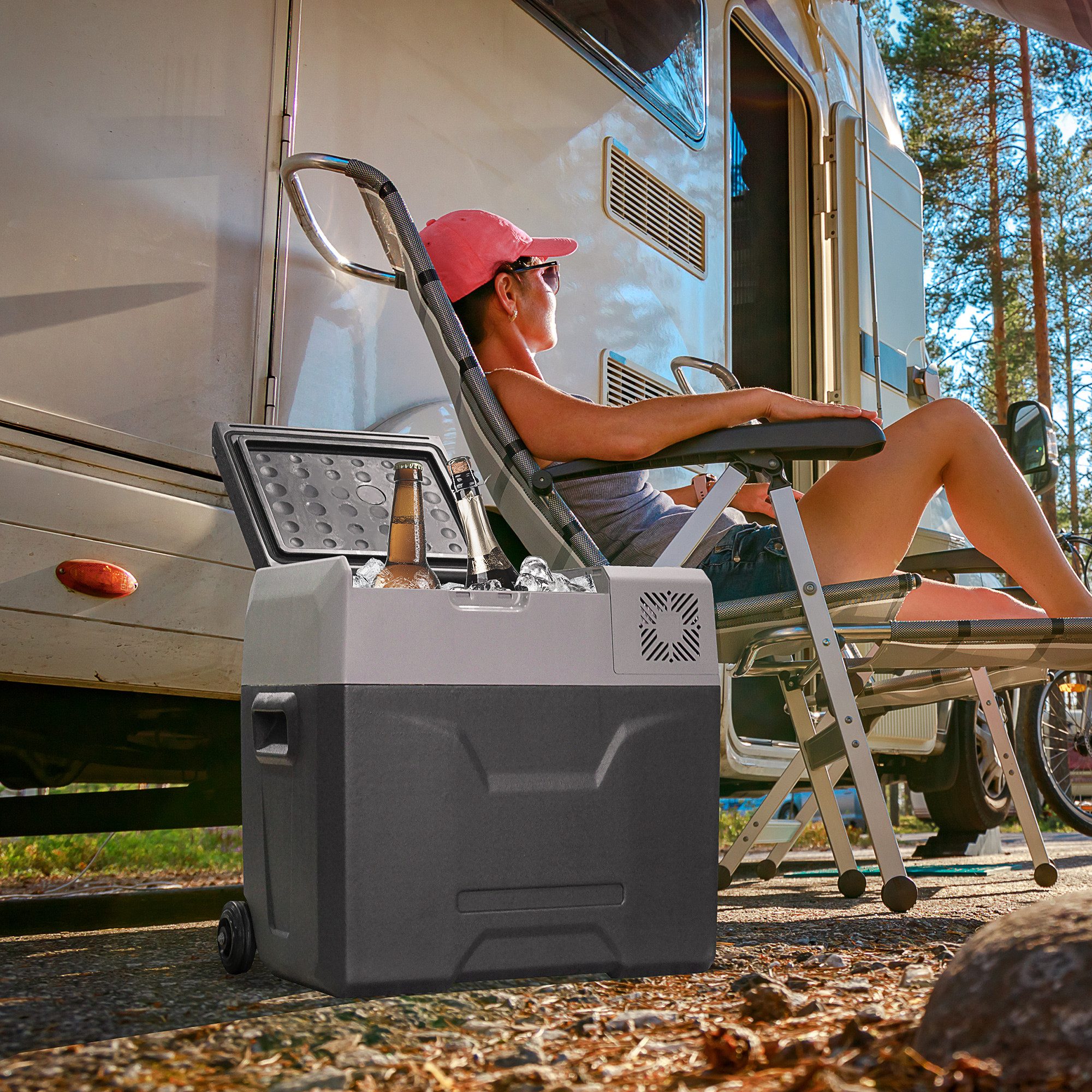 HOMCOM Kühlbox Autokühlschrank elektrisch mit Kompressor für Camping, 50 l, 50L Kapazität, Kühlung bis -20°C, energiesparender ECO-Modus