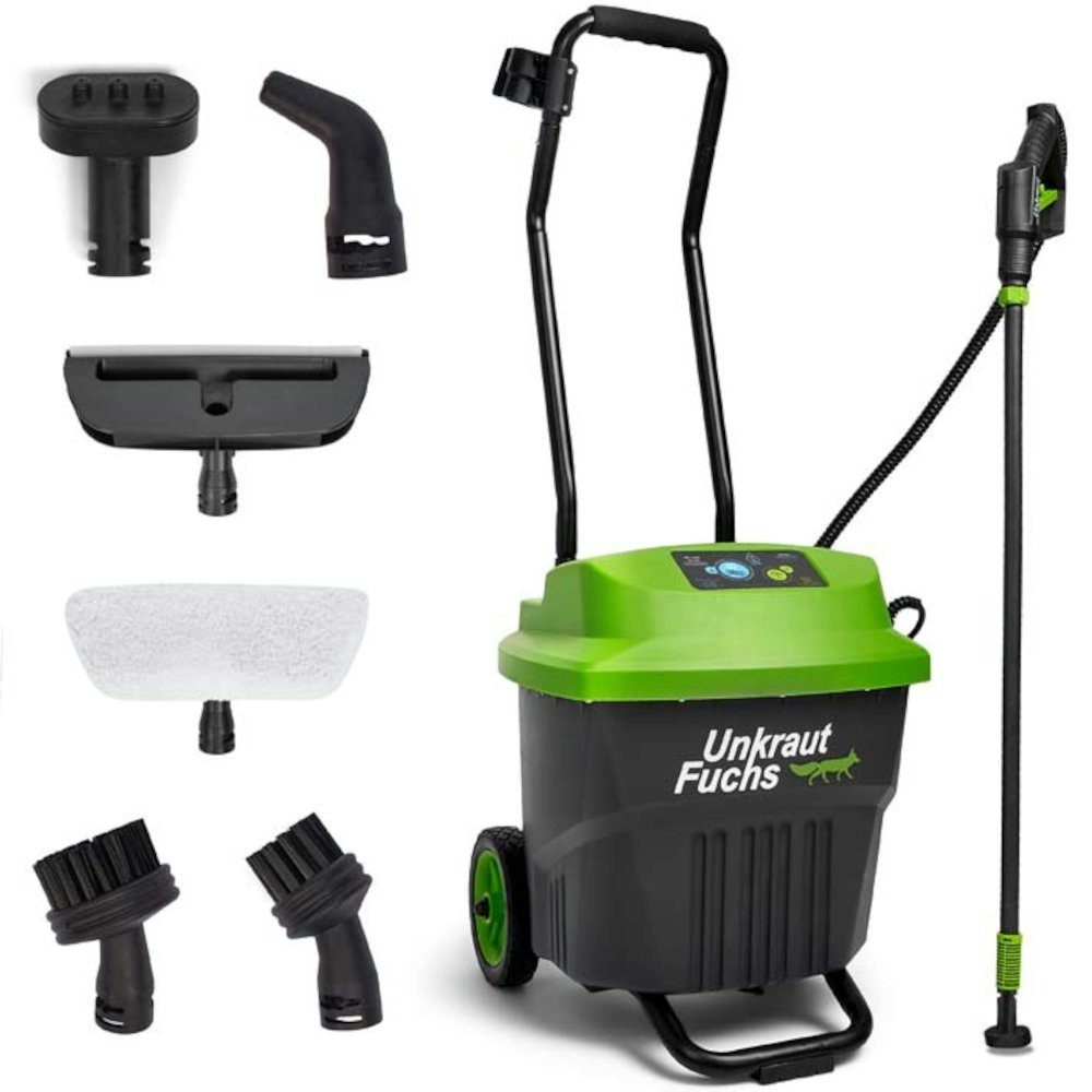 Unkrautfuchs Unkrautbrenner Unkrautvernichter mit heißem Wasser + Dampfreiniger inkl. Zubehör Set, biologisch, Ohne Chemie, Anwendung im Stehen, Beet, Holz, Terrassen