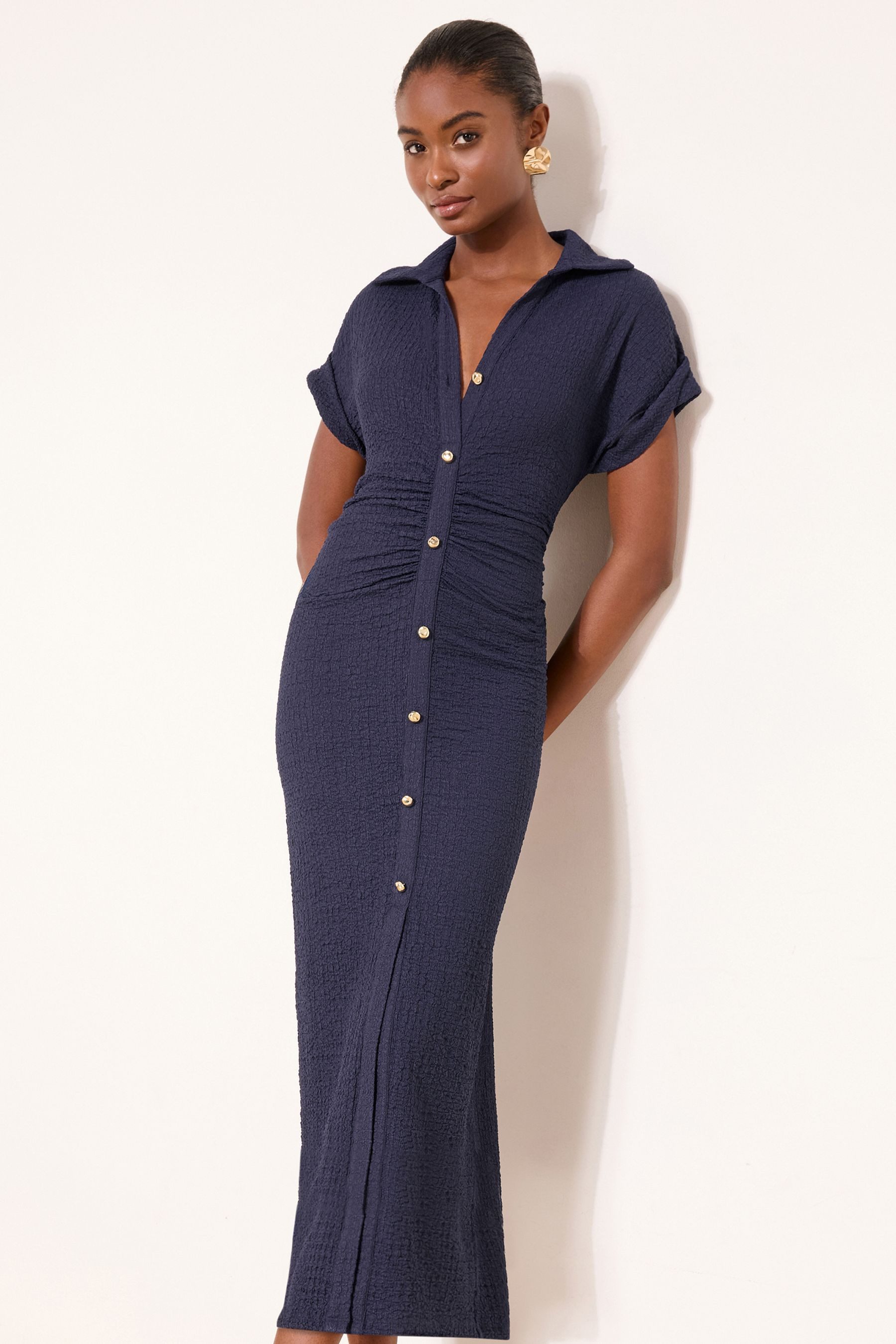 LIPSY Midikleid Lipsy kurzärmeliges Midi-Hemdblusenkleid, Regular (1-tlg)
