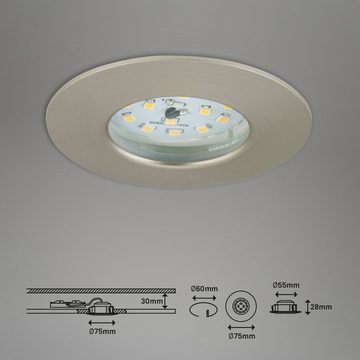 Briloner Leuchten LED Einbauleuchte 7295-032, LED fest verbaut, Warmweiß, Einbauleuchte 3er SET für Bad - dimmbar IP44 Ø 7,5cm