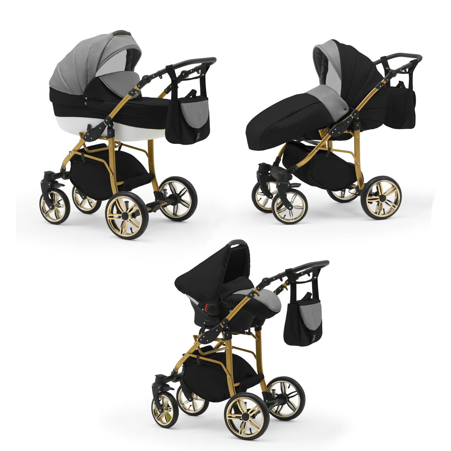 Farben Kombi-Kinderwagen - 46 in Schwarz-Grau-Weiß 3 1 Teile Cosmo in Kinderwagen-Set Gold- 16 babies-on-wheels