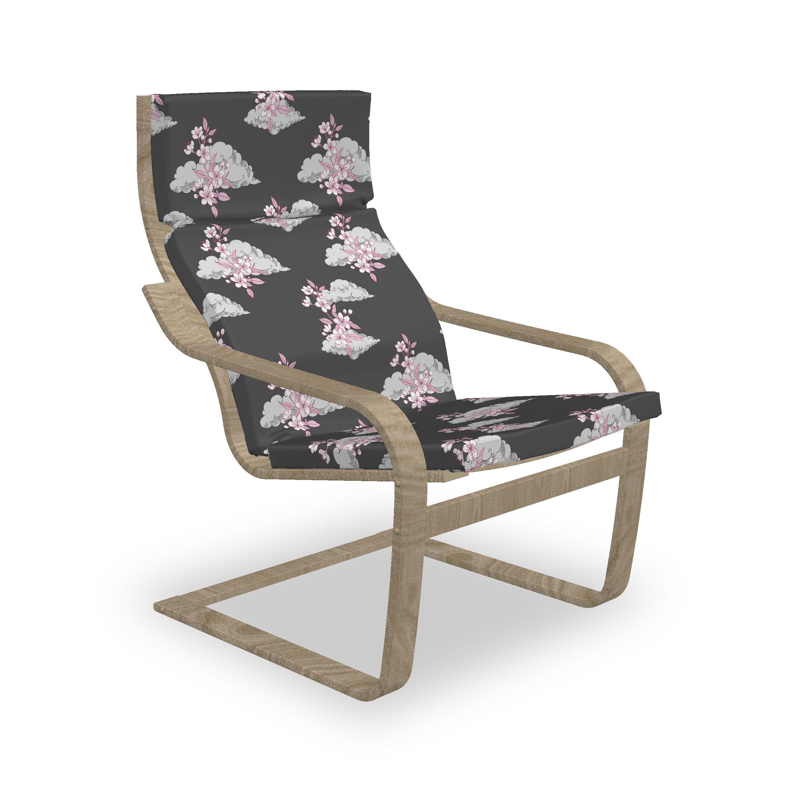 auf Stuhlkissen Sitzkissen mit mit Reißverschluss, Blumen Hakenschlaufe Stuhlkissen Sakura-Blüten und Abakuhaus Wolken