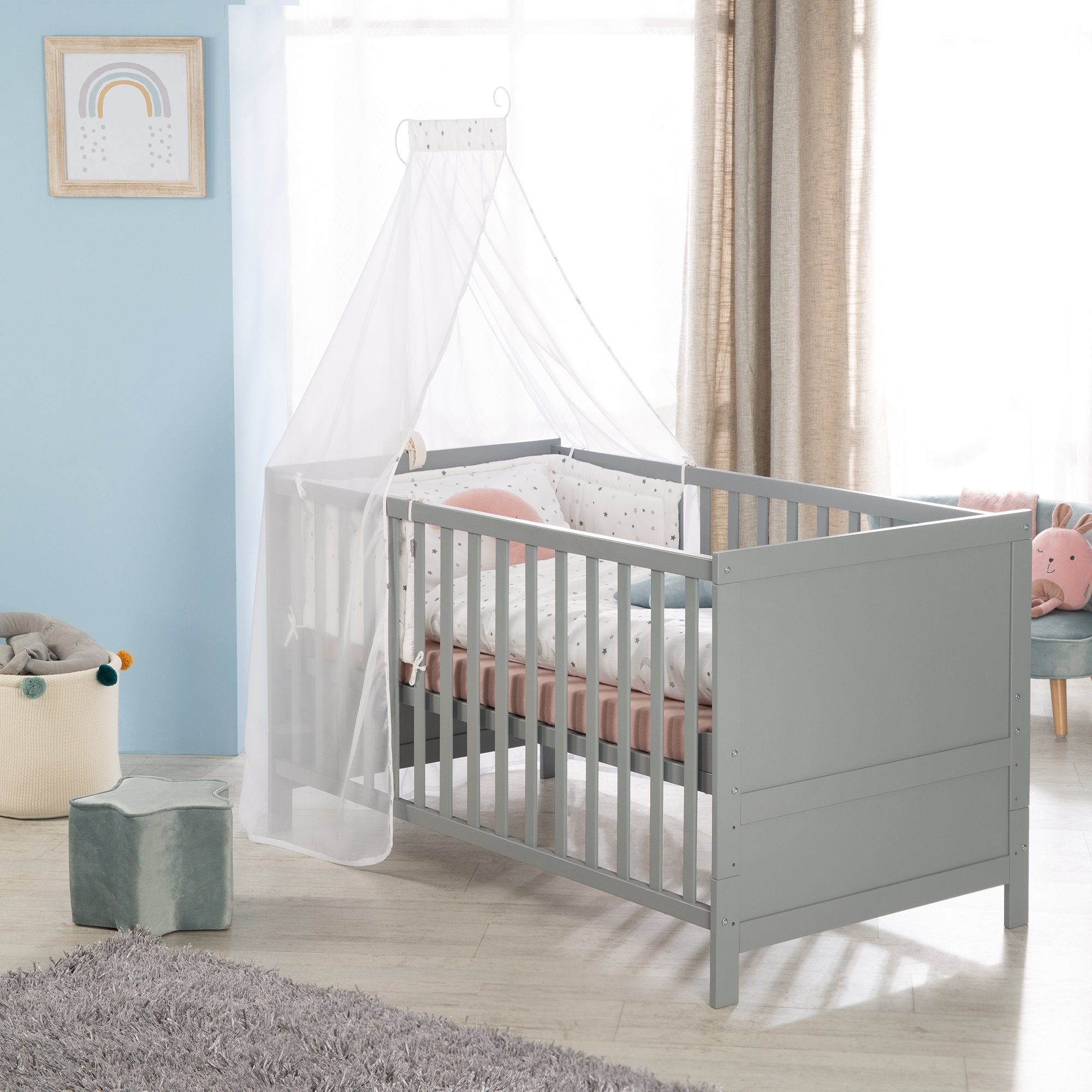 roba® Komplettbett 70 x 140 cm, inkl. kompletter Textilausstattung, Nestchen, Matratze & Himmel