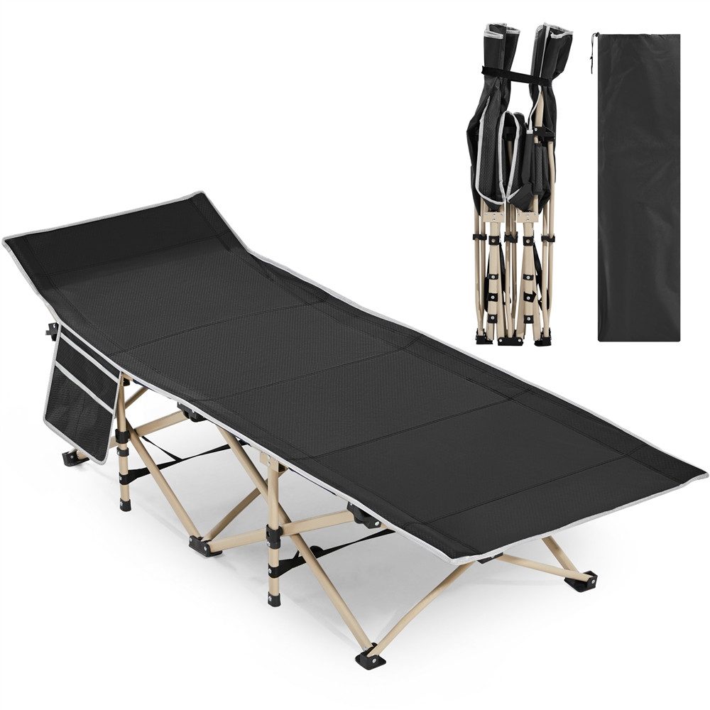 Yaheetech Feldbett Campingbett mit Tragetasche & 2 Seitentasche Gartenliege Klappbett bis 150 kg belastbar, 186 × 66 × 52 cm