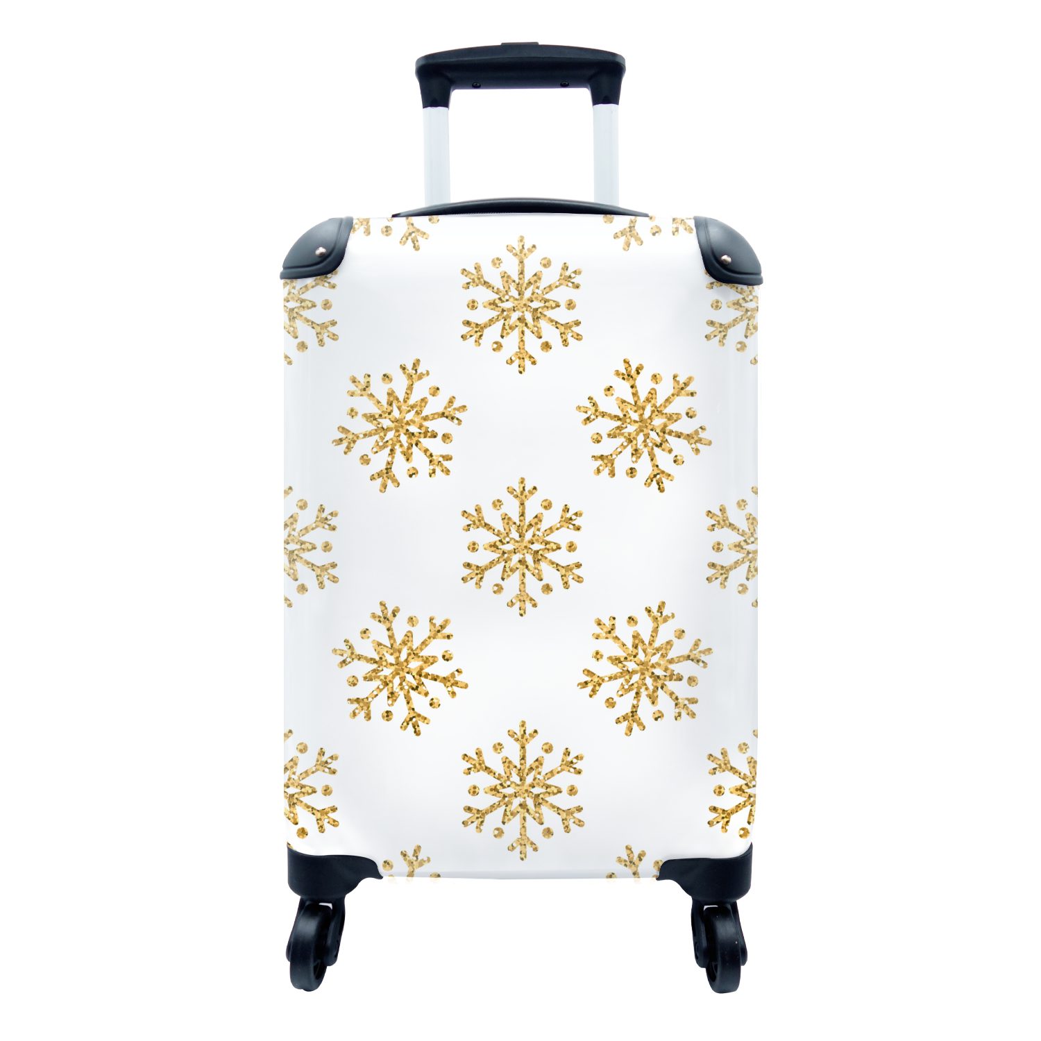 rollen, mit Reisekoffer für Reisetasche Handgepäckkoffer - Rollen, - Ferien, Handgepäck Glitter Weihnachten MuchoWow Schneeflocke Gold - 4 Trolley, - Design,