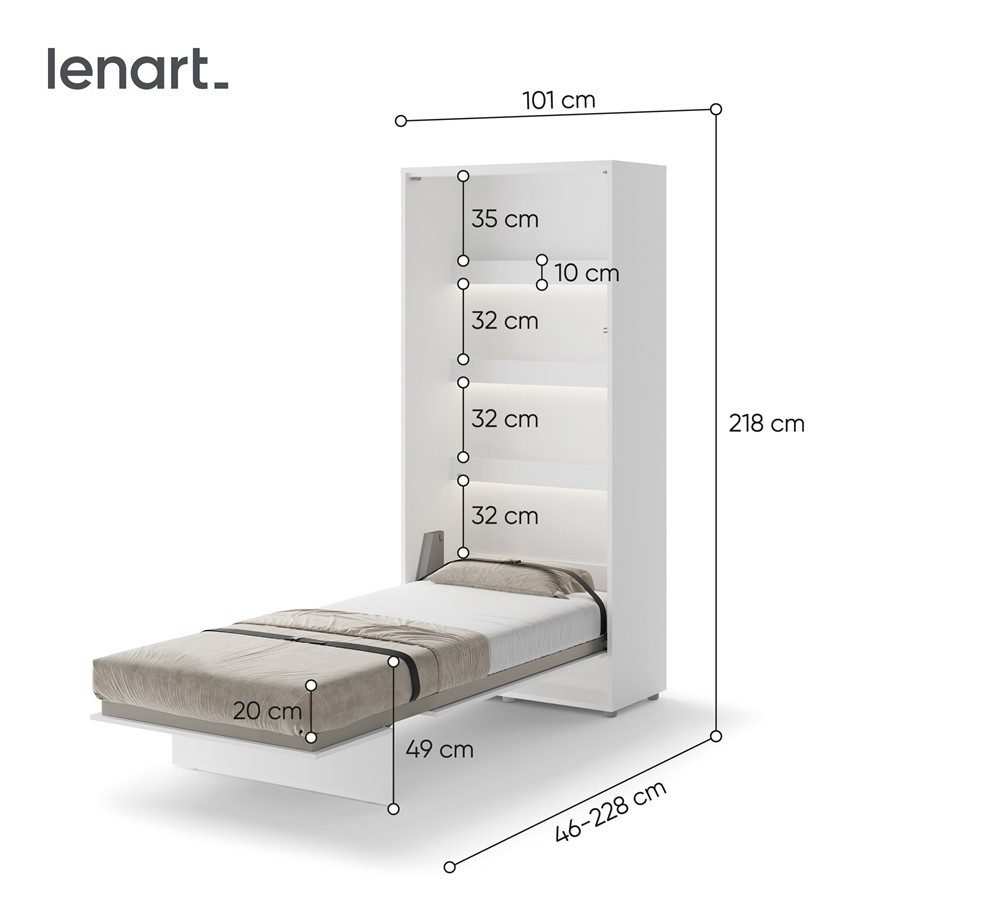 Friderik-EU Schrankbett Vertical Wandklappbett Lenart Bed Concept - inklusive Trageservice Vertikales Wandklappbett mit pneumatischer Hebehilfe, Soft-Close