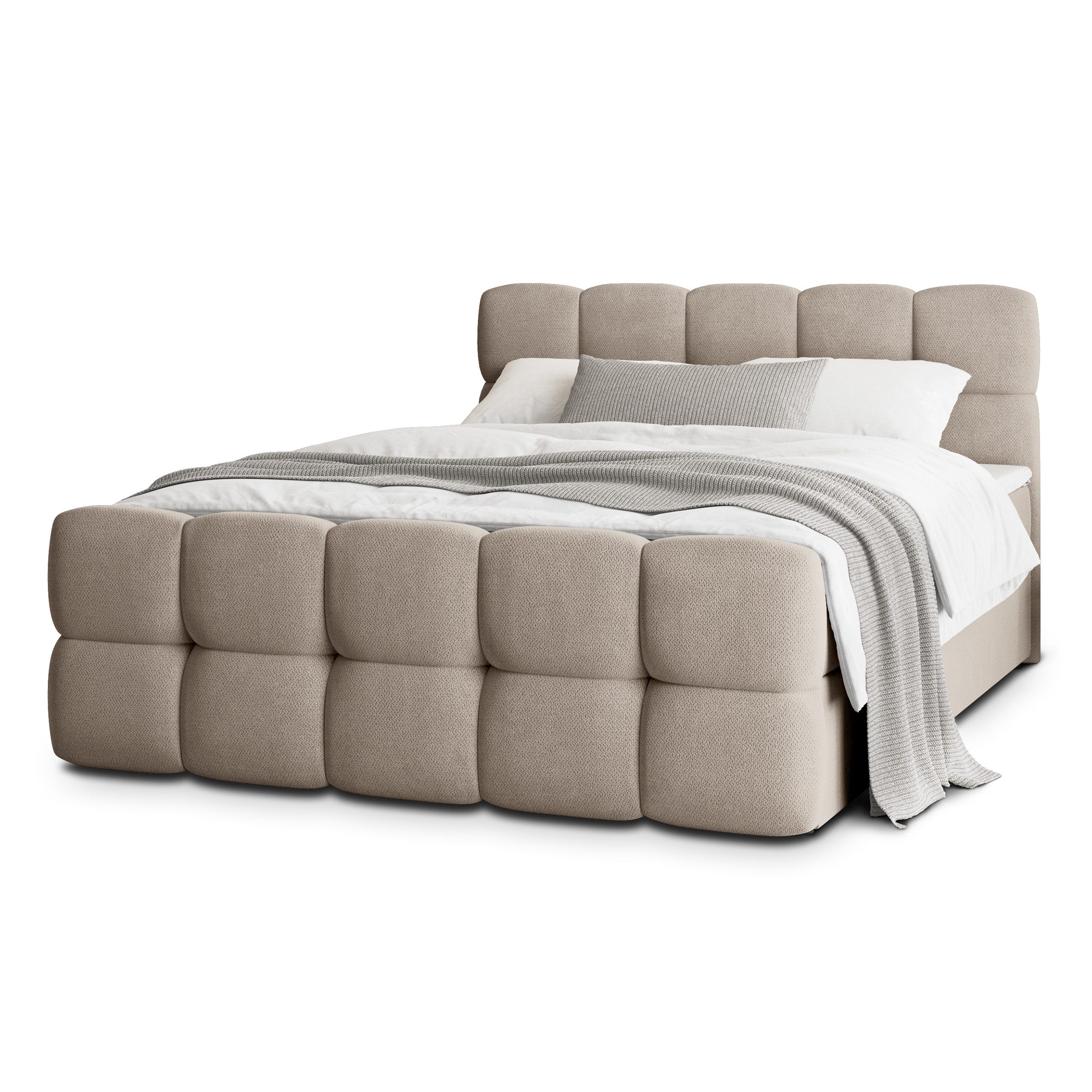 Masseno Boxbett BRUME 140x200 cm mit Bonell Matratze und Topper, Doppelbett, Polsterbett mit Kopfteil, Boxspringbett – Bild 3 von 5