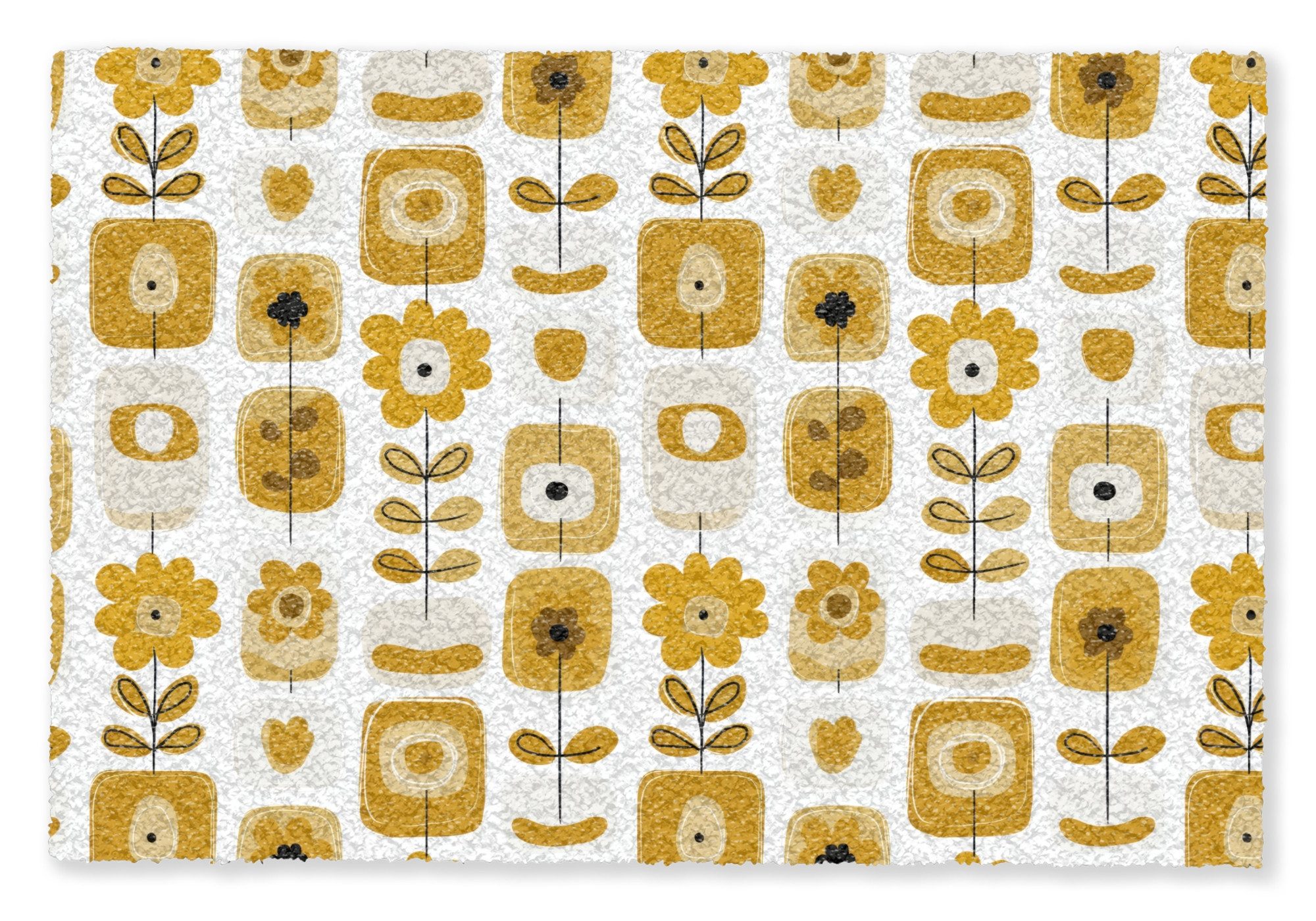 MuchoWow Fußmatte Retro – Abstrakt – Blumen – Ockergelb, Rechteckig, innen Schmutzfangmatte, Tür, Schmutzfänger Flur, Teppich 60x40 cm