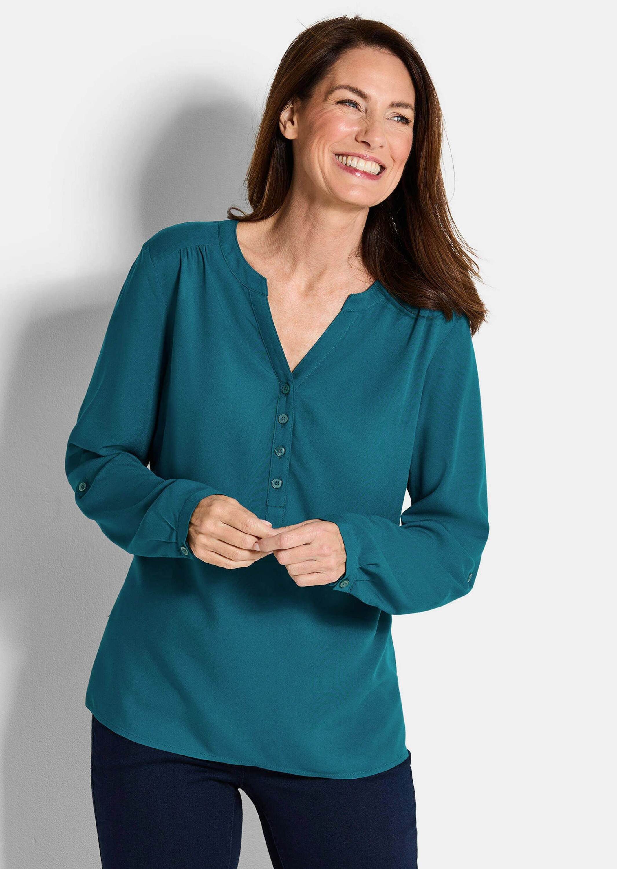 GOLDNER Schlupfbluse Langarm Businessbluse gelb, V-Ausschnitt günstig online kaufen