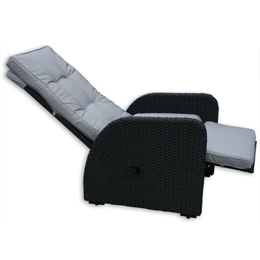 KMH Gartensessel Polyrattan-Liegestuhl *BOB* schwarz Kissen: grau | Sessel
