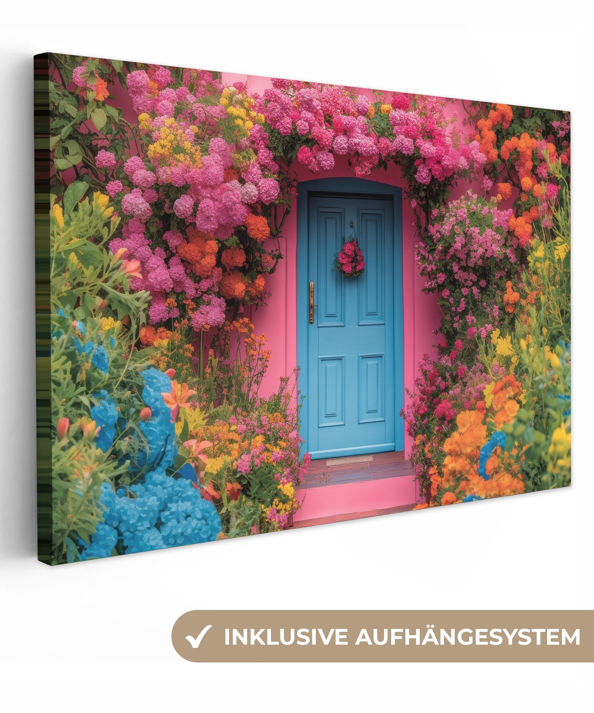 OneMillionCanvasses® Leinwandbild Blumen - Tür - Rosa, Fotodruck (1 St), Le günstig online kaufen