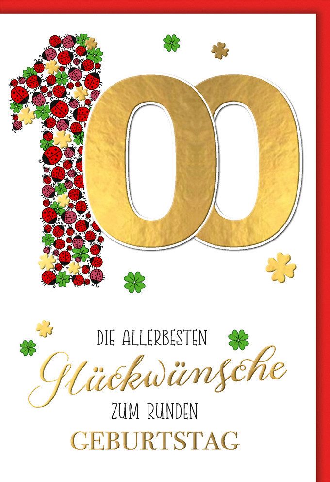 Verlag Dominique Поздравительные открытки 100. Geburtstag - Karte mit Umschlag - Marienkäfer