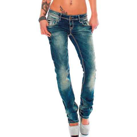 Cipo & Baxx Regular-fit-Jeans Low Waist Hose BA-WD153 mit Stretch Kontrastnaht und Straight Leg