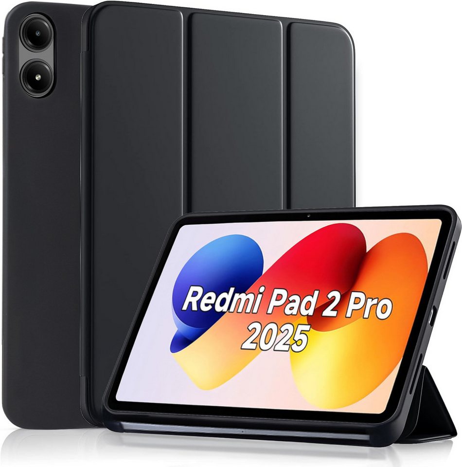 CLM-Tech Tablet-Hülle für Xiaomi Redmi Pad 2 Pro 12.1 Zoll 2025 12,1 Zoll, Standfunktion, Auto Schlaf/Wach Funktion, schwarz