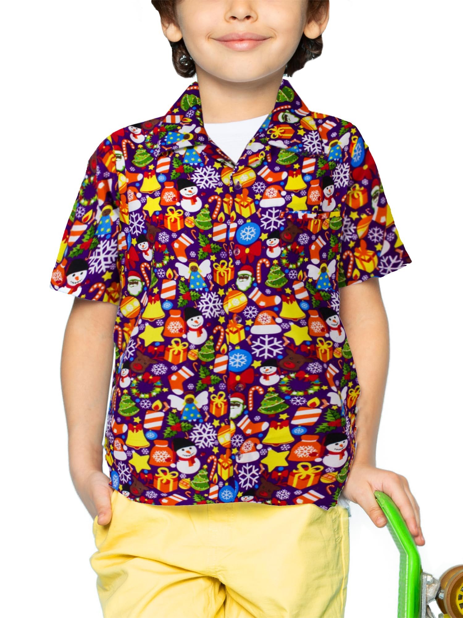 King Kameha Hawaiihemd Christmas Allover Kids Funky Hawaii-Hemd Kinder Kurzarm Front-Tasche