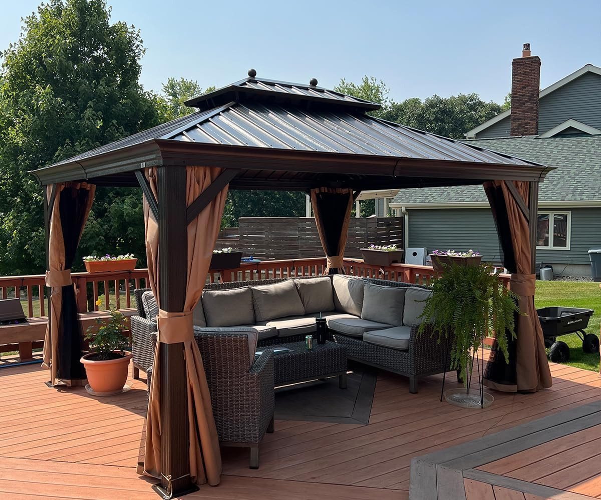 Thumbnail - PURPLE LEAF Pavillon Außenbereich Alu Gartenpavillon mit Stahldach Hardtop und Seitenteile, Metall Gazebo mit Netzen und...