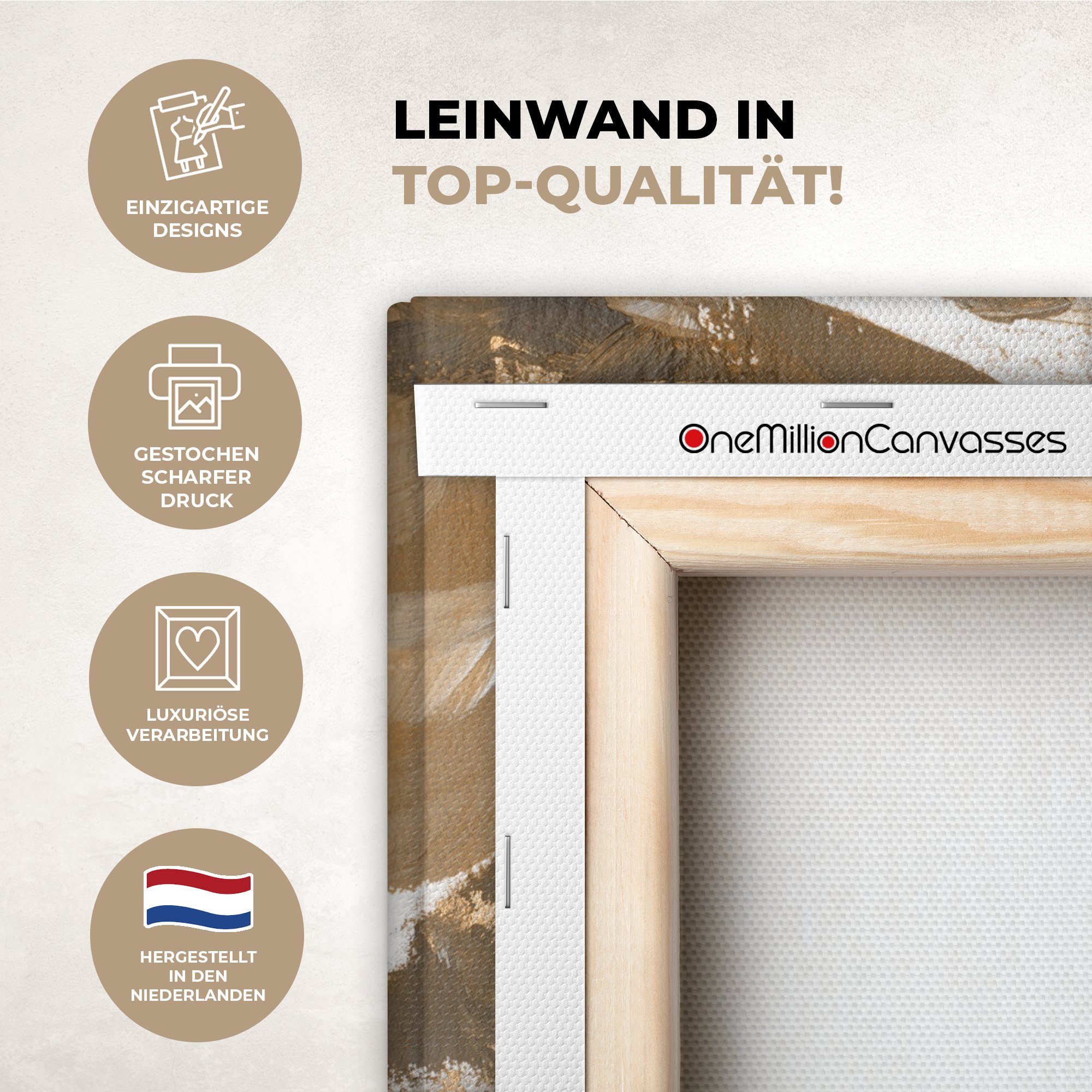 OneMillionCanvasses® Leinwandbild Gold - Beige - Abstrakt, Fotodruck (1 St), Leinwand Bilder Klein, Wand Dekoration Aesthetic 30x20 cm