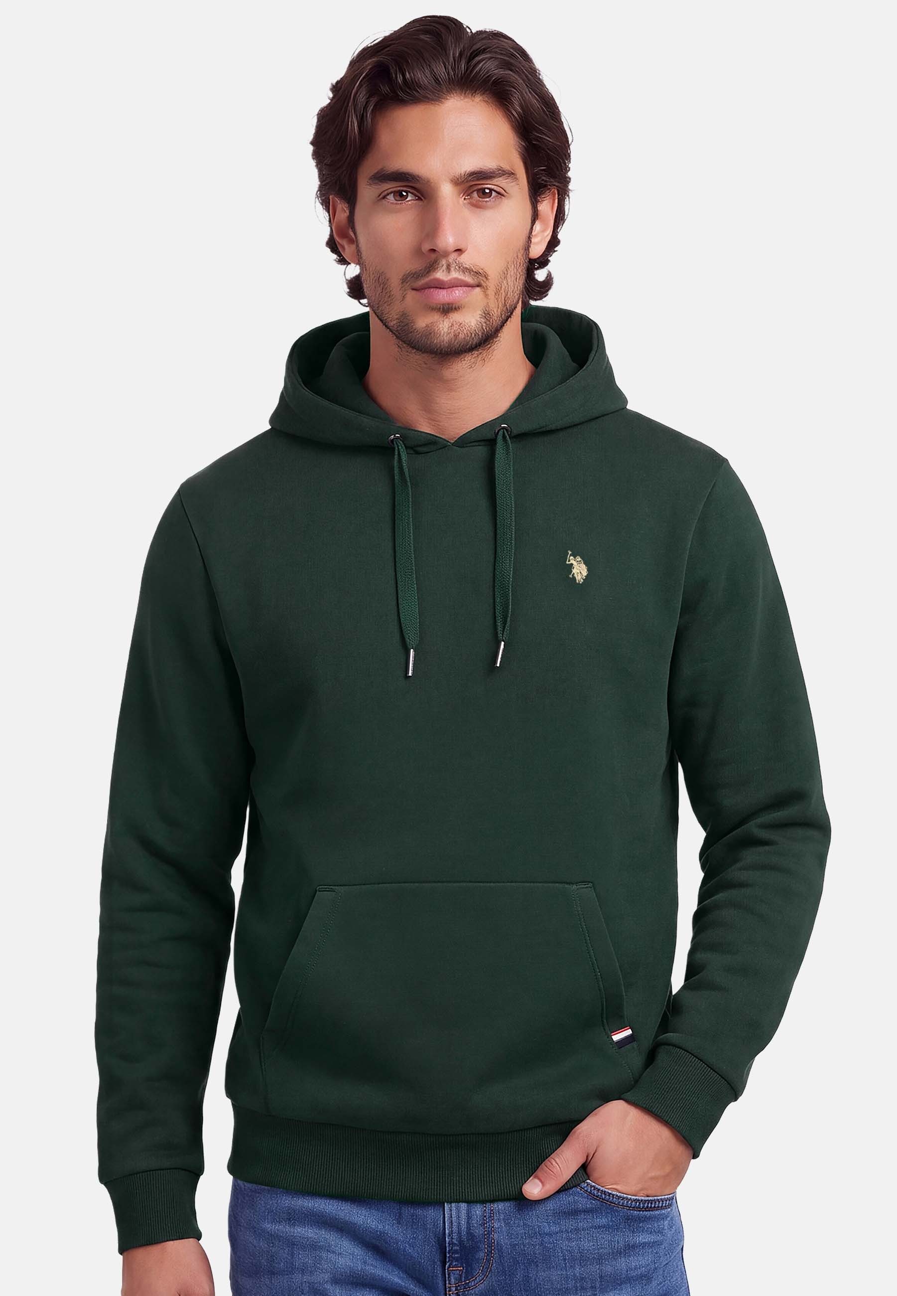 U.S. Polo Assn. Hoodie mit Fleece-Innenseite und gesticktem Brustlogo Weicher Herren-Hoodie mit Kängurutasche und normaler Passform