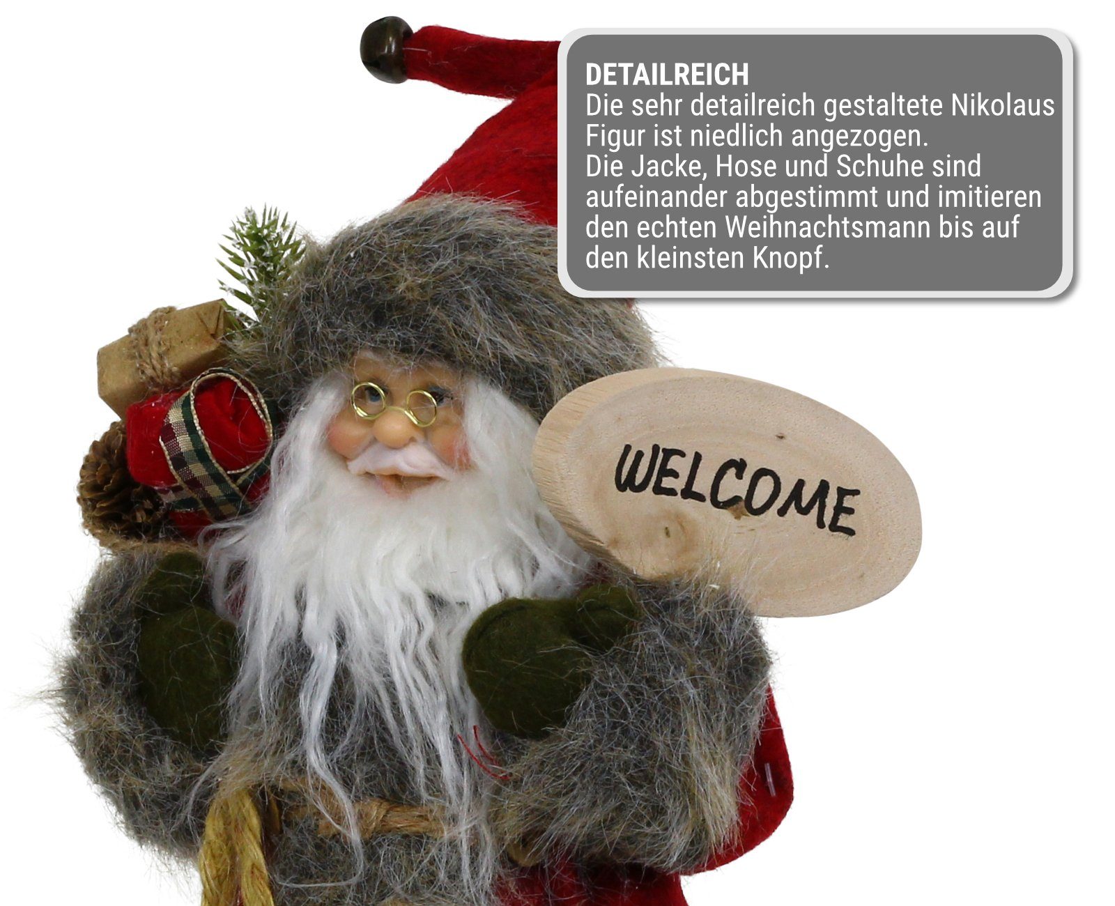Weihnachtsfigur Nikolaus Weihnachtsmann mit stehend HAGO Figur Geschenkesack rot Weihnachtsdeko