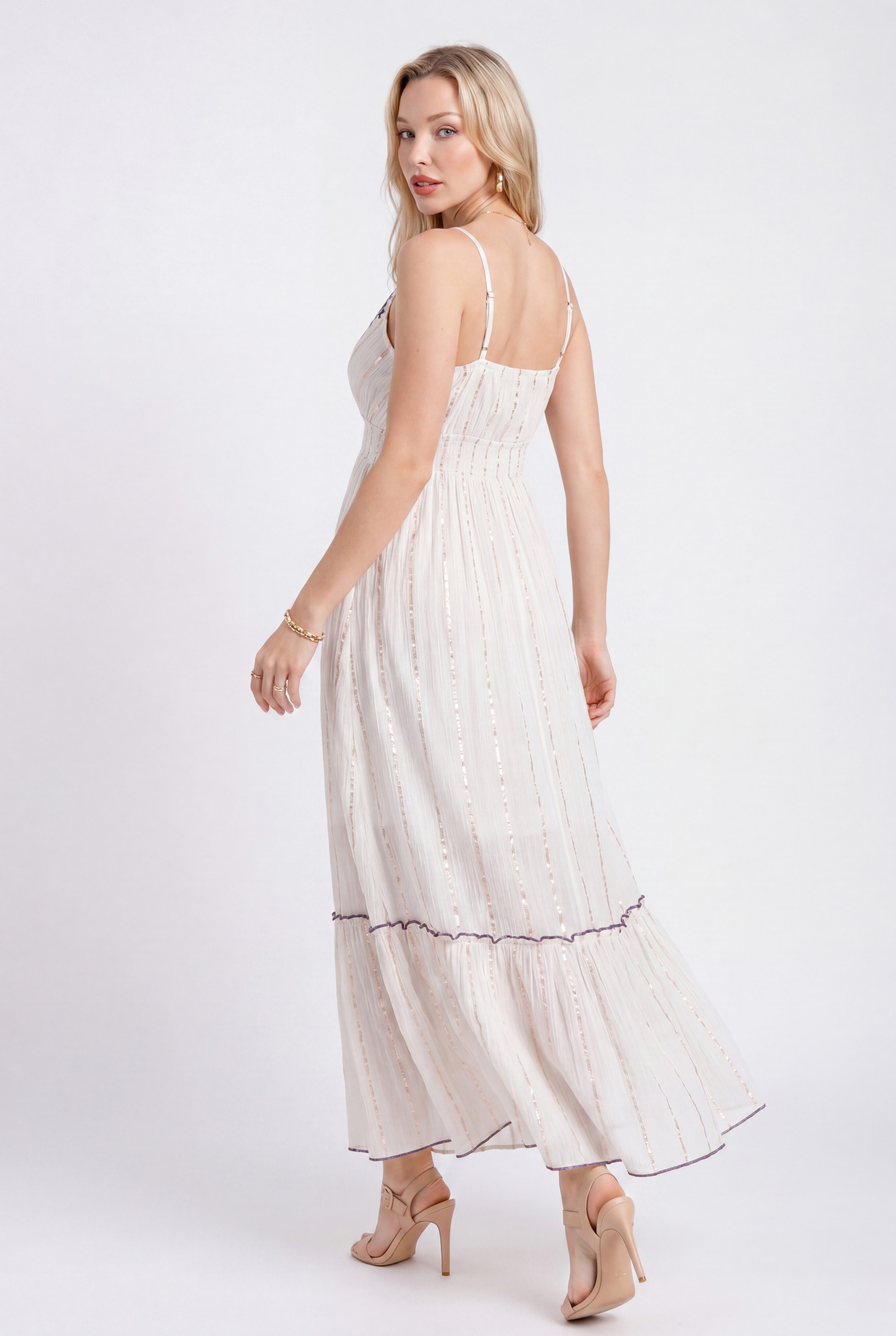 YC Fashion & Style Maxikleid Sommerkleid mit floraler Stickerei und elastischer Empire-Taille aus Viskose