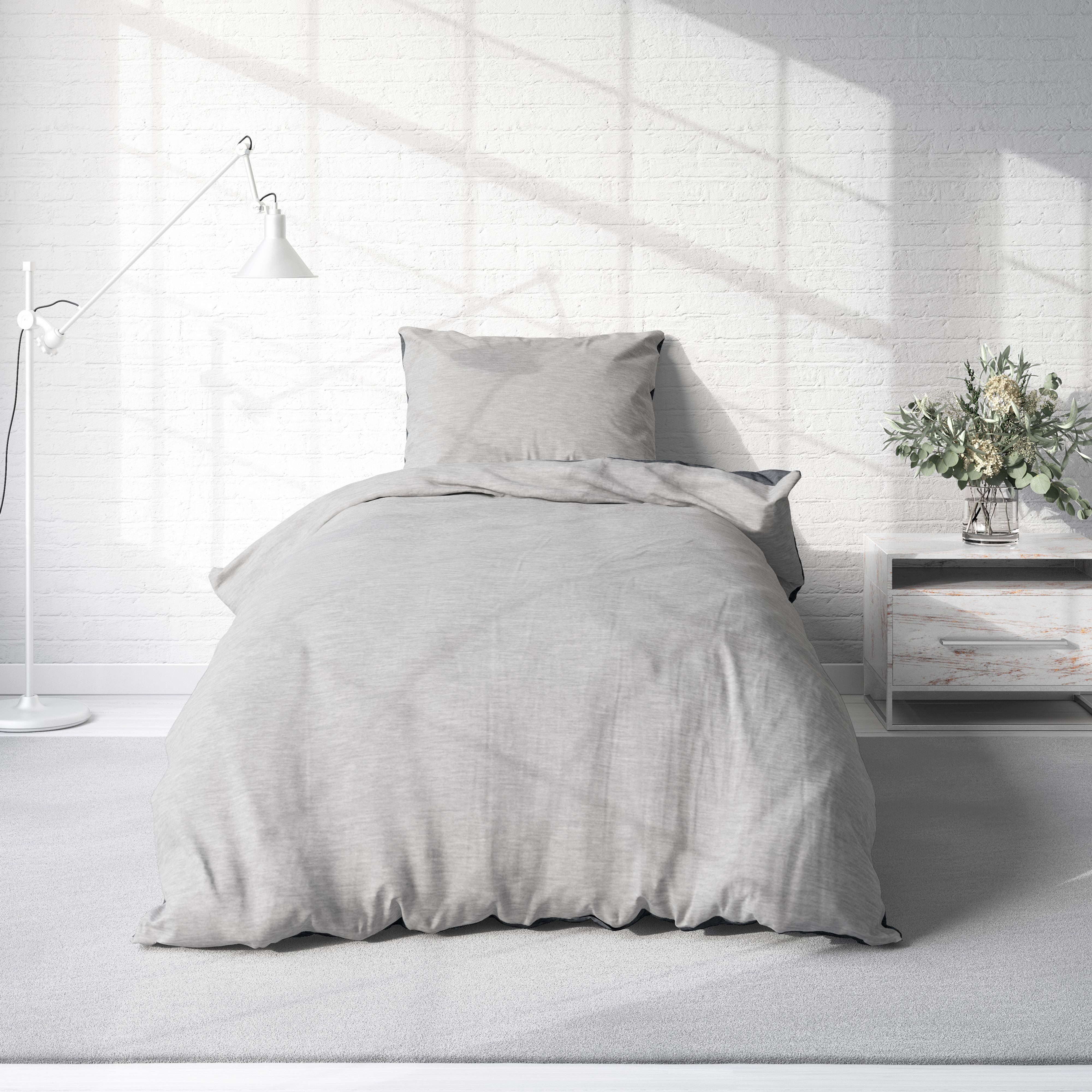 One Home Bettwäsche Wende Melange, Flanell, 4 teilig, meliert, Baumwolle kuschelig warm weich Biber Winter – Bild 2 von 5