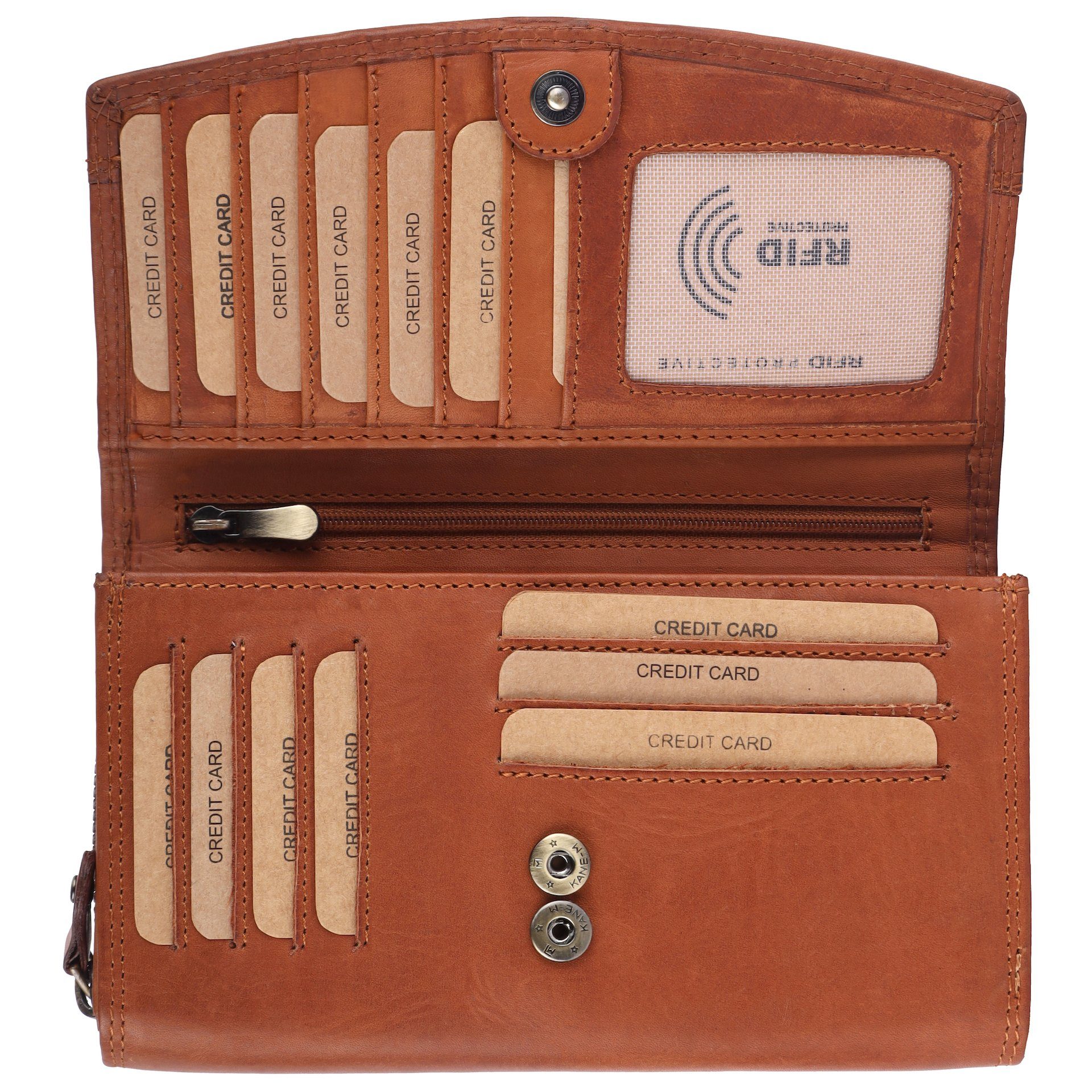 Benthill Geldbörse Damen Echt Leder XXL Großes Portemonnaie RFID Vintage Damenbörse, RFID-Schutz Kartenfächer Münzfach Reißverschlussfach – Bild 2 von 5