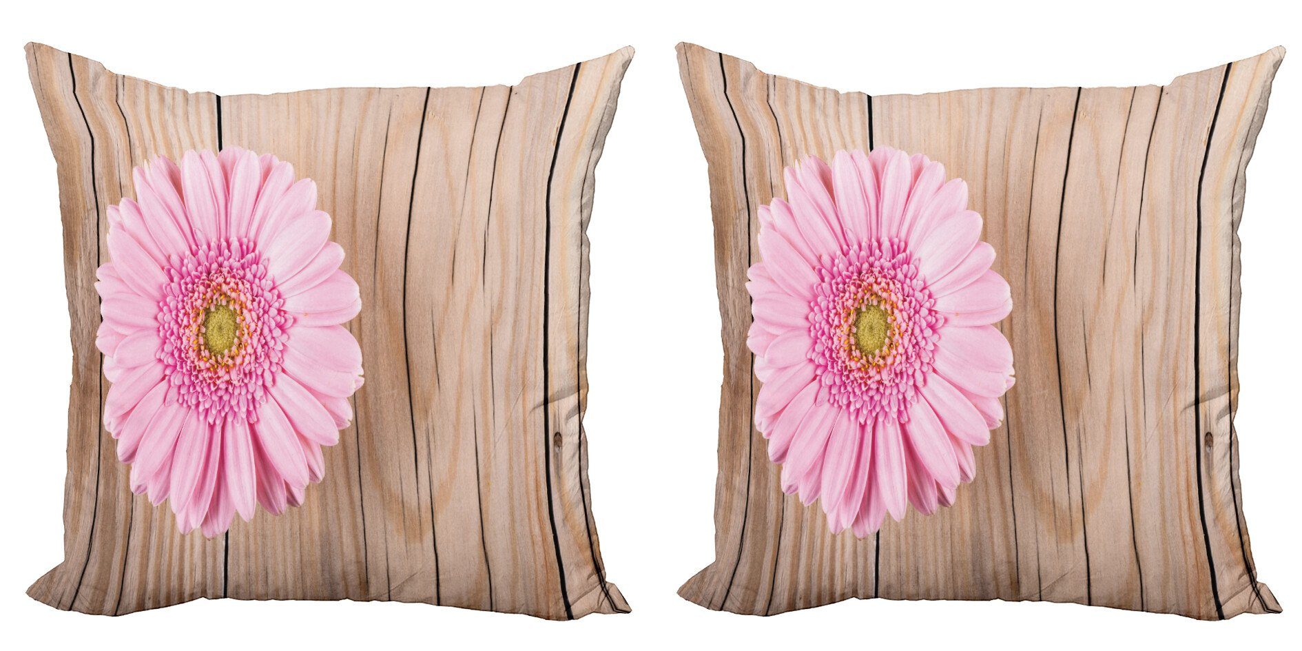 Kissenbezüge Modern Accent Doppelseitiger Digitaldruck, Abakuhaus (2 Stück), Blumen Rosa Gerber auf Holz