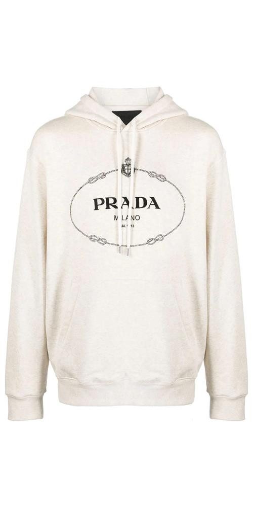 Rundhalspullover Prada Hoodie mit Logo-Print Weiß Herren L