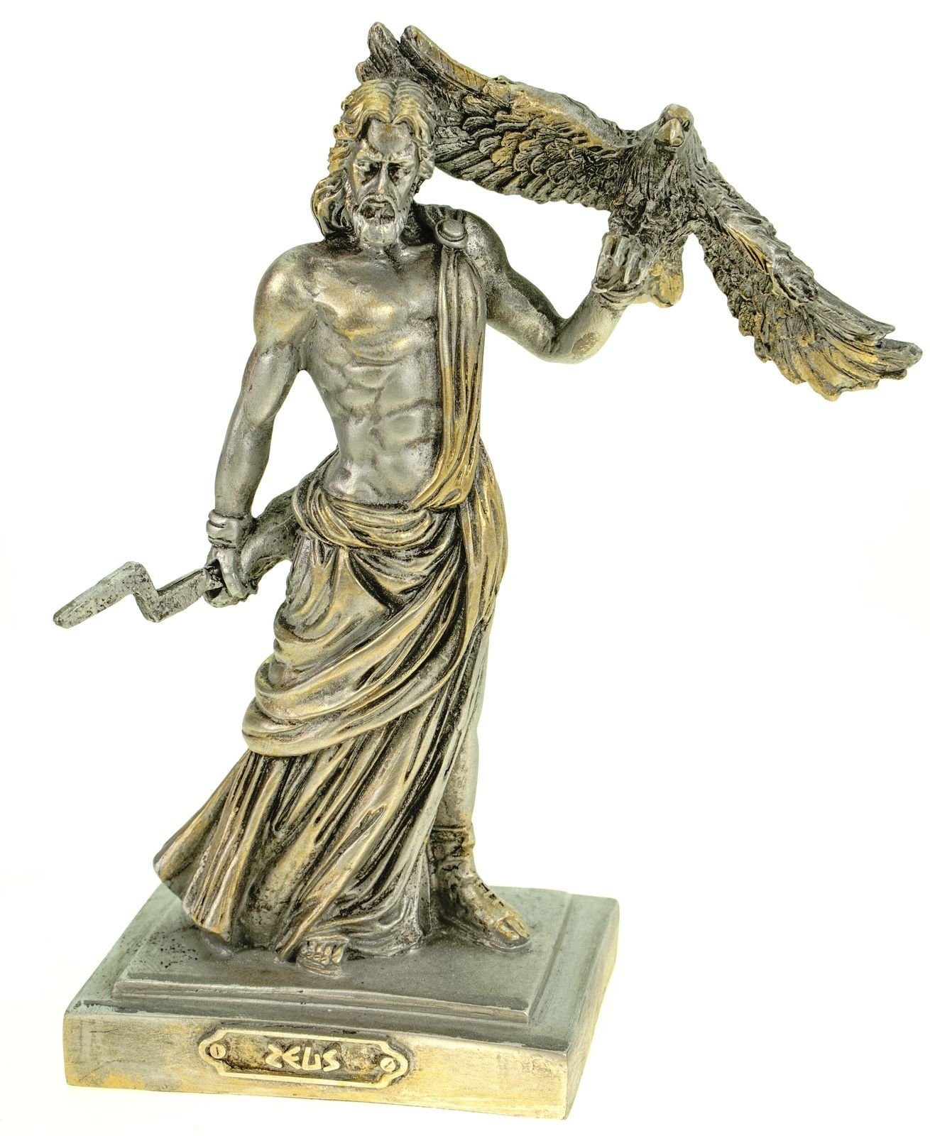 Dekofigur Göttervater silber Zeus Alabaster Skulptur Figur 18 cm Kremers Schatzkiste Gottheit der