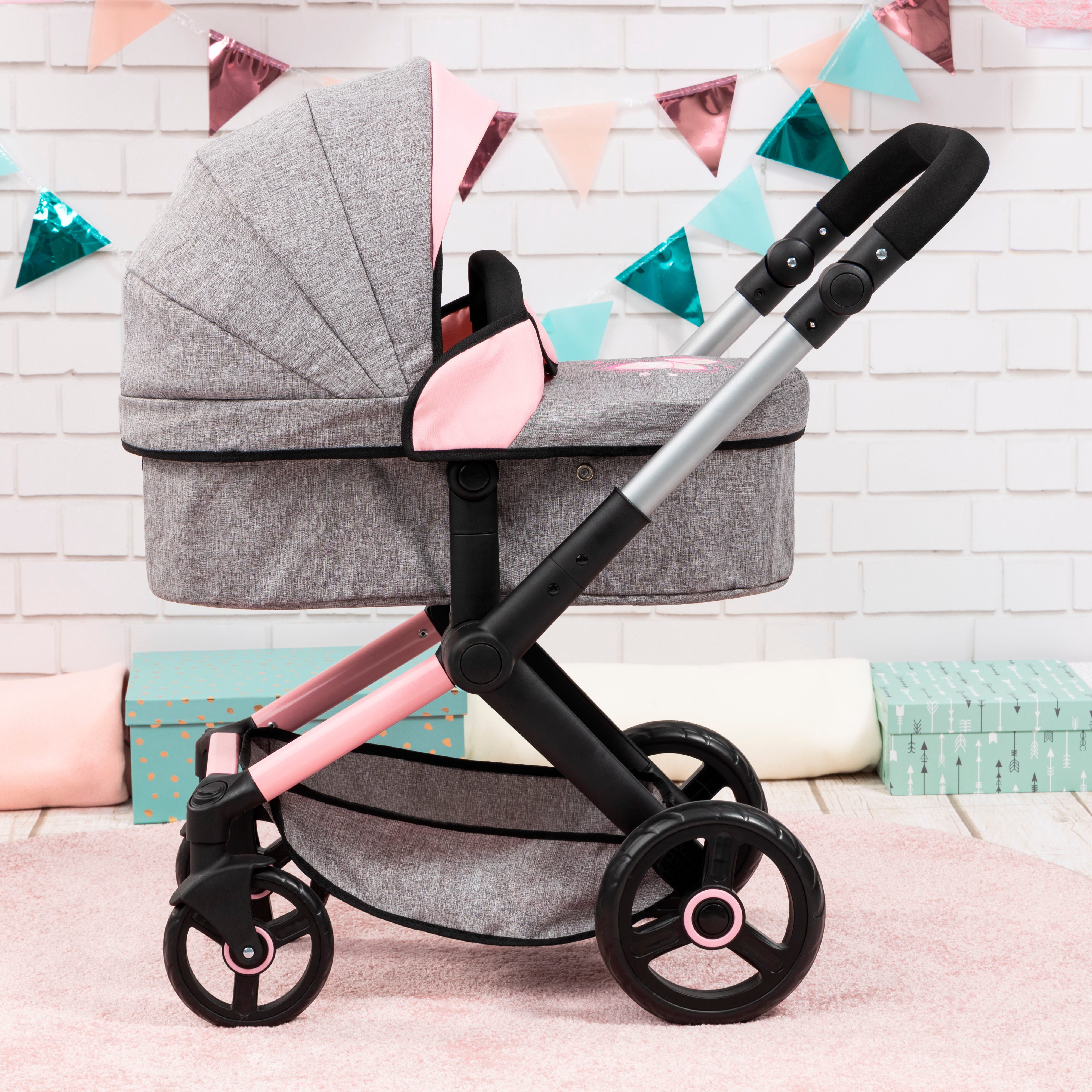 Bayer Kombi-Puppenwagen Xeo, grau/rosa Schmetterling günstig online kaufen