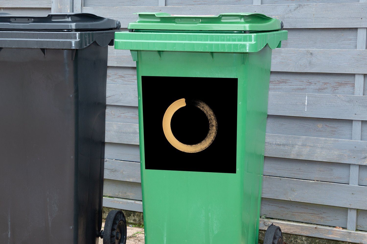 St), Container, Mülltonne, (1 mit Kreis MuchoWow gefüllt Wandsticker Sticker, Pinselstrichen goldenen Mülleimer-aufkleber, Abfalbehälter