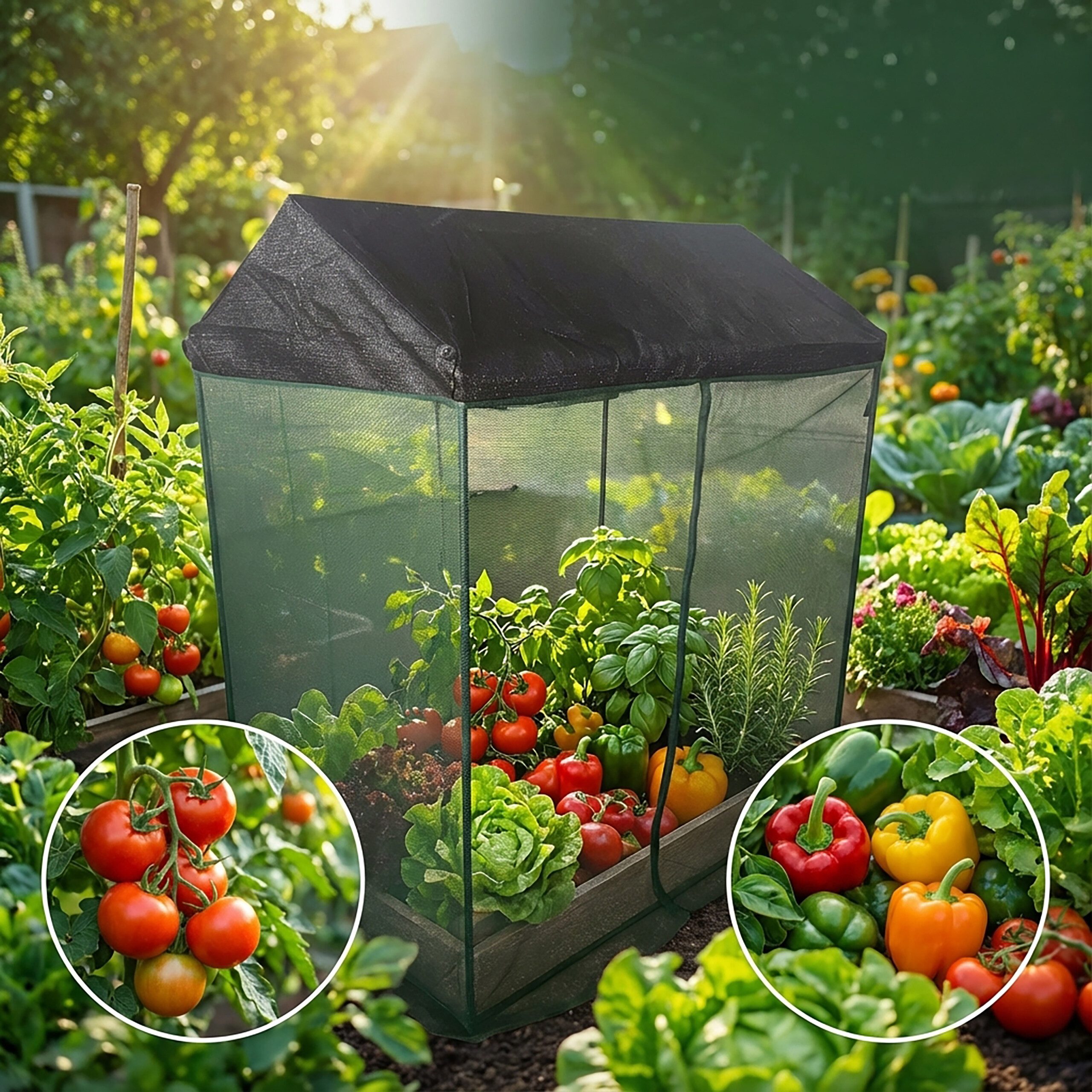 relaxdays Pflanzenschutzdach Pflanzenschutzabdeckung mit Dach & Tür