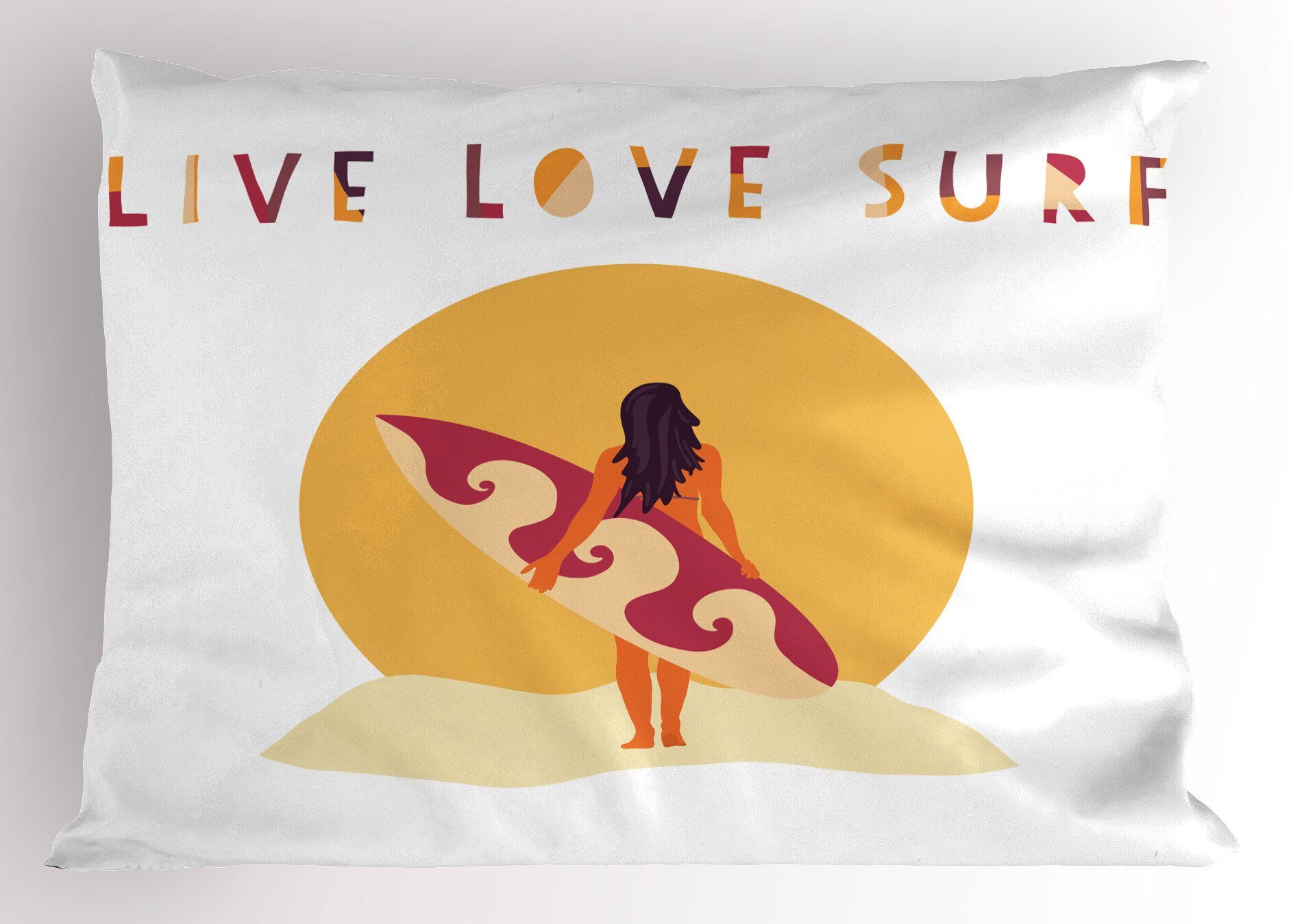 Kissenbezüge Dekorativer Standard King Size Gedruckter Kissenbezug, Abakuhaus (1 Stück), Grafik-Strand Live Love Surf Mädchen