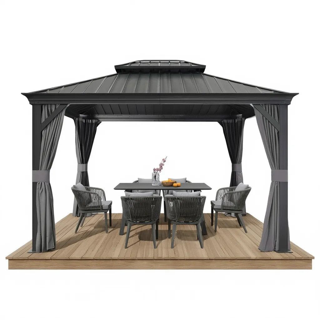 PURPLE LEAF Pavillon Alu Pavillon mit Hardtop Dach für Garten und Terrasse, Grau, Winterfester und wasserdichter Pavillon