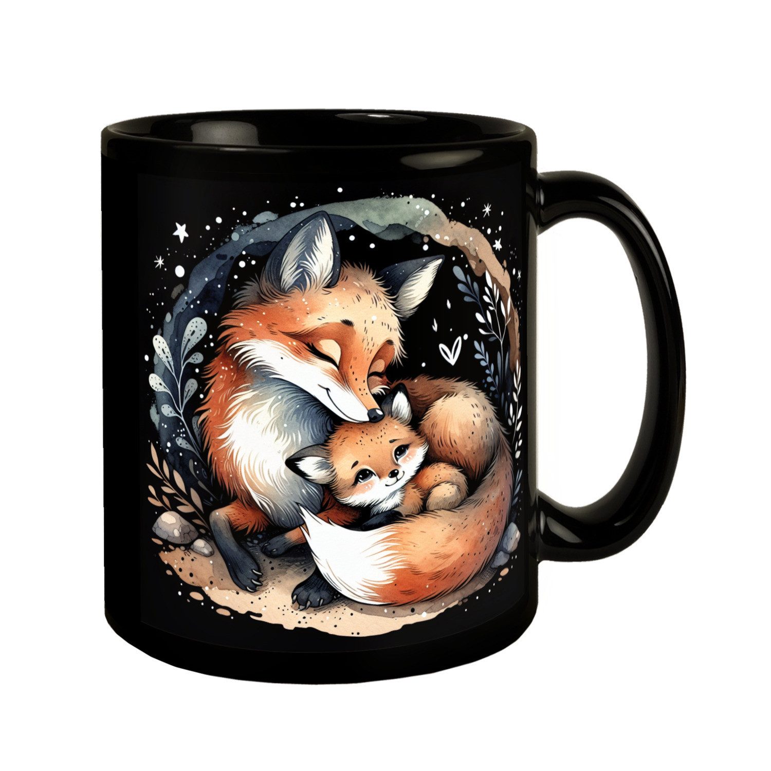 Tasse Fuchsfamilie Tasse schwarz in Schwarz