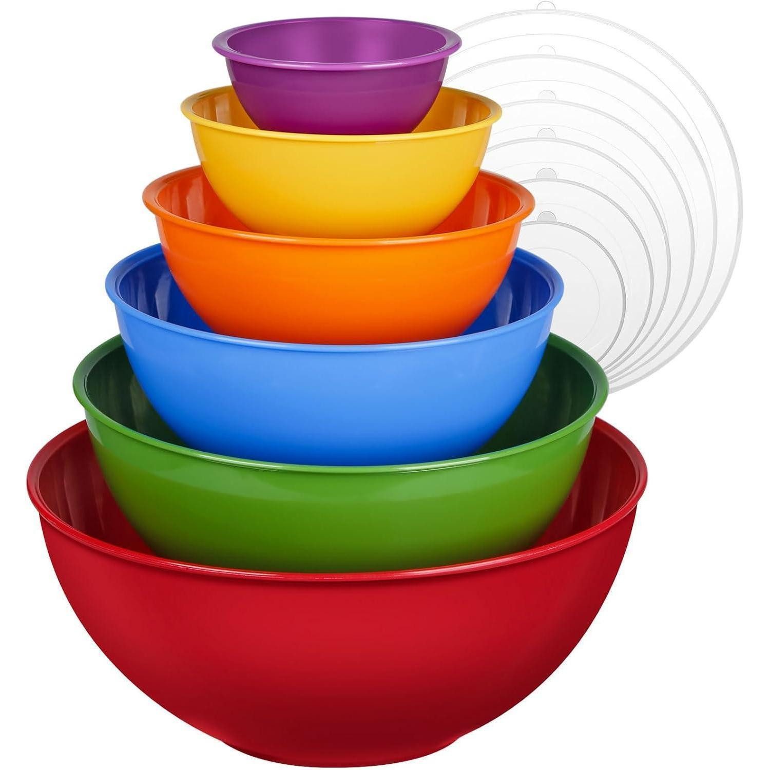 LuxusKollektion Rührschüssel Salatschüssel Set 12teilig Deckel Rührschüssel Stapelbar Rot