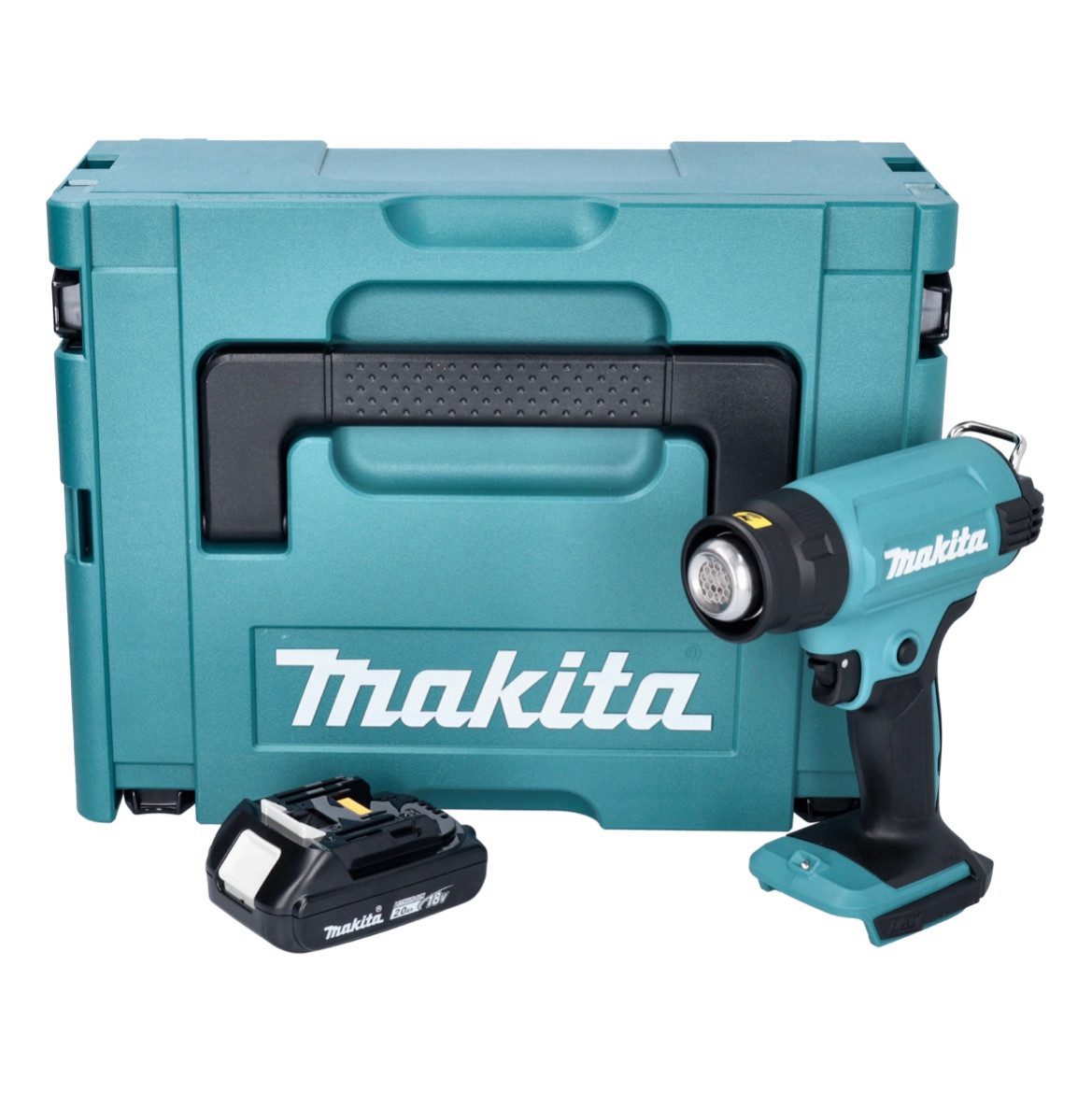 Makita Akku-Heißluftgebläse DHG 180 A1J Akku Heißluftgebläse 18 V 550 °C + 1x Akku 2,0 Ah + Makpac
