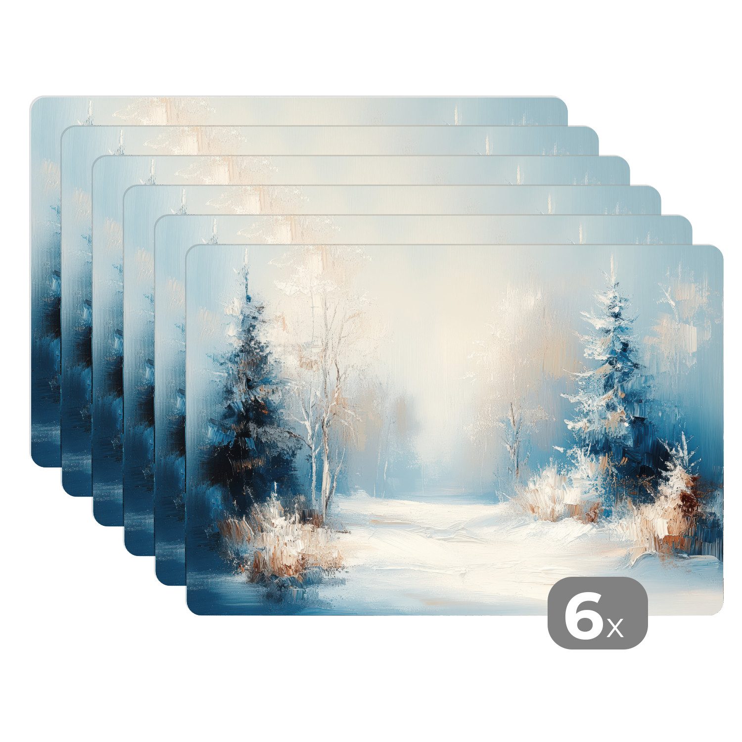 MuchoWow Platzset Wald - Winter - Natur - Abstrakt - Schnee, (6-St), Platzs günstig online kaufen