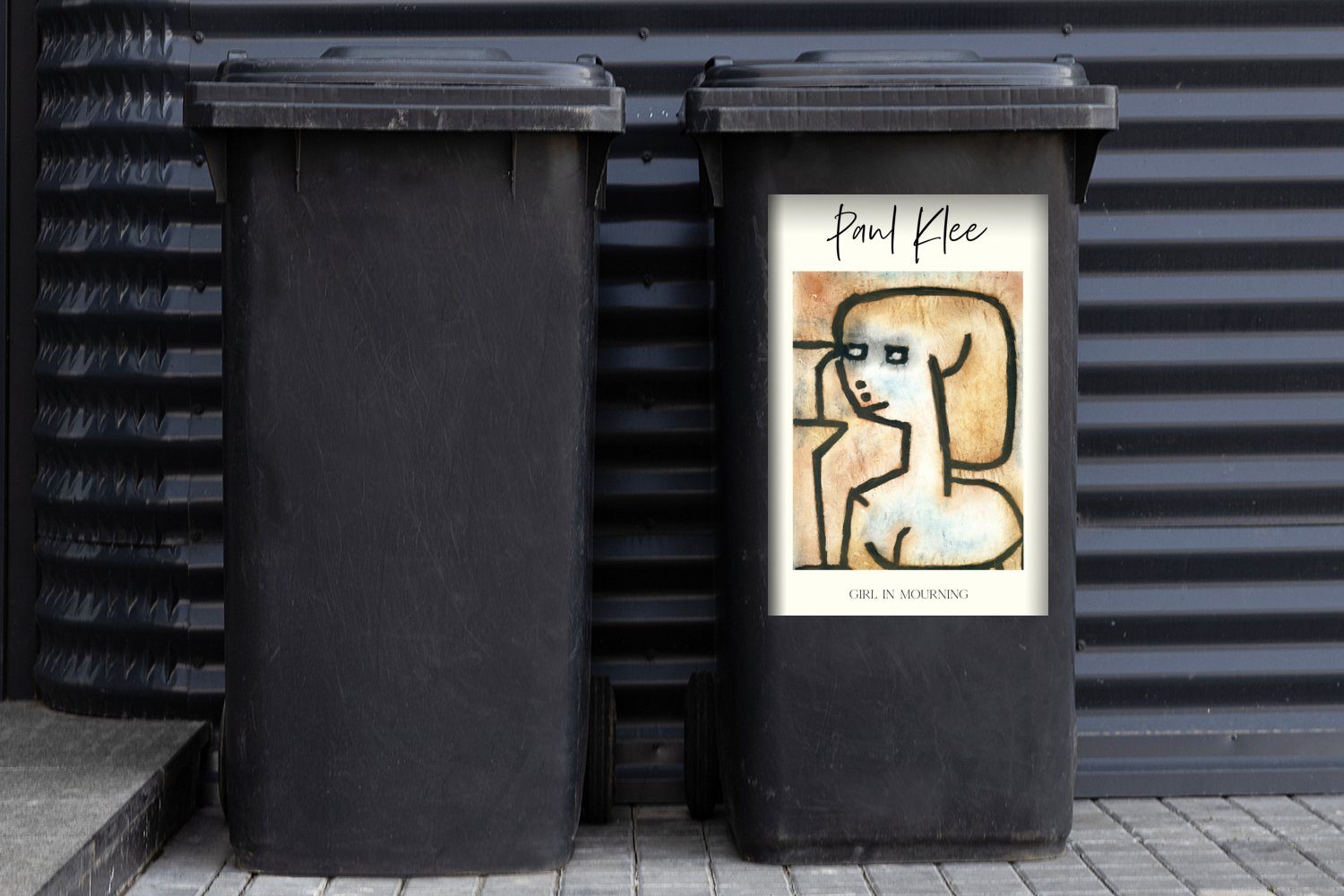 St), Mädchen Mülltonne, - Mülleimer-aufkleber, Sticker, - Klee MuchoWow (1 Kunst Abfalbehälter Paul Wandsticker Trauerndes Container,